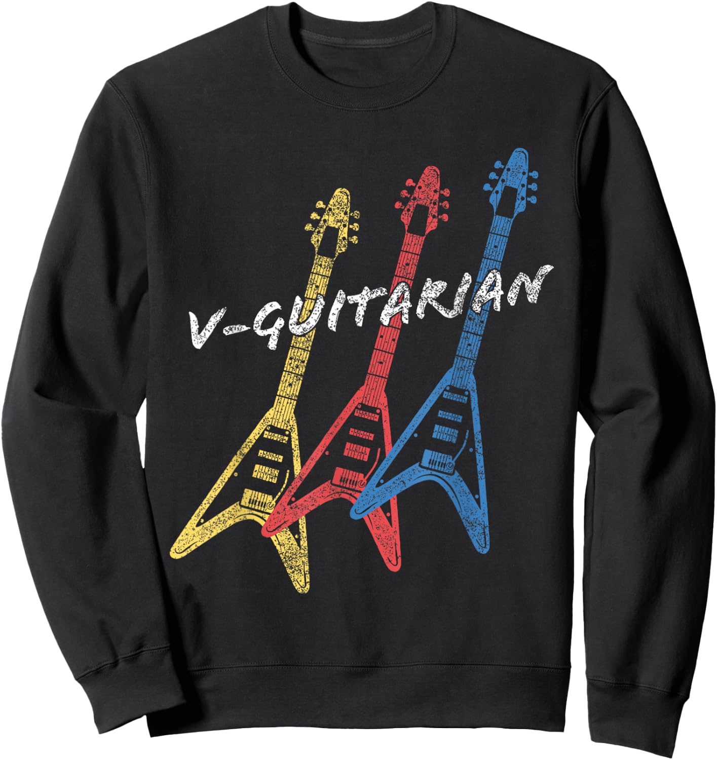 V-Guitarian Stacked Flying V Guitar. Vintage Guitarist Sweatshirt - Sweatshirt | Black
