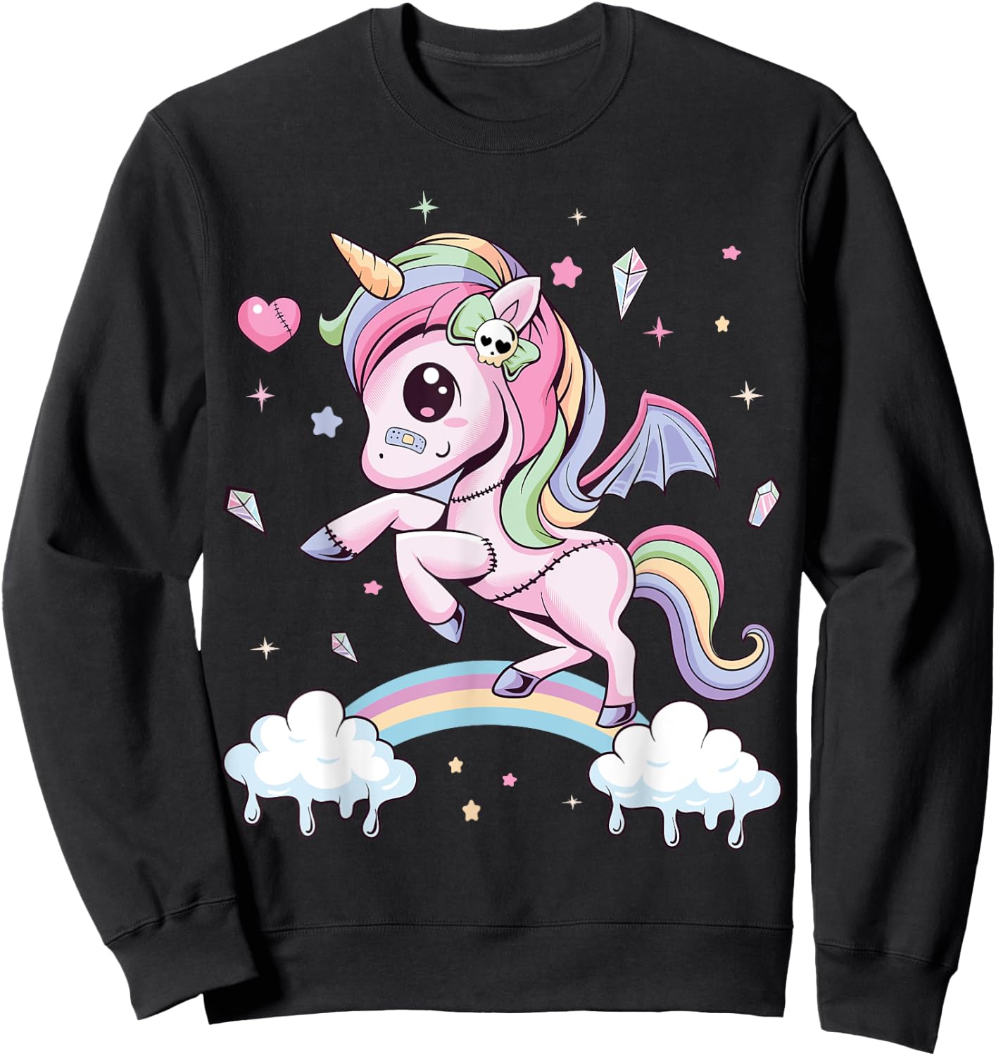 Pastel Goth Cute Creepy Unicorn Wiccan Kawaii Menhera Witchy Sweatshirt - Sweatshirt | Black