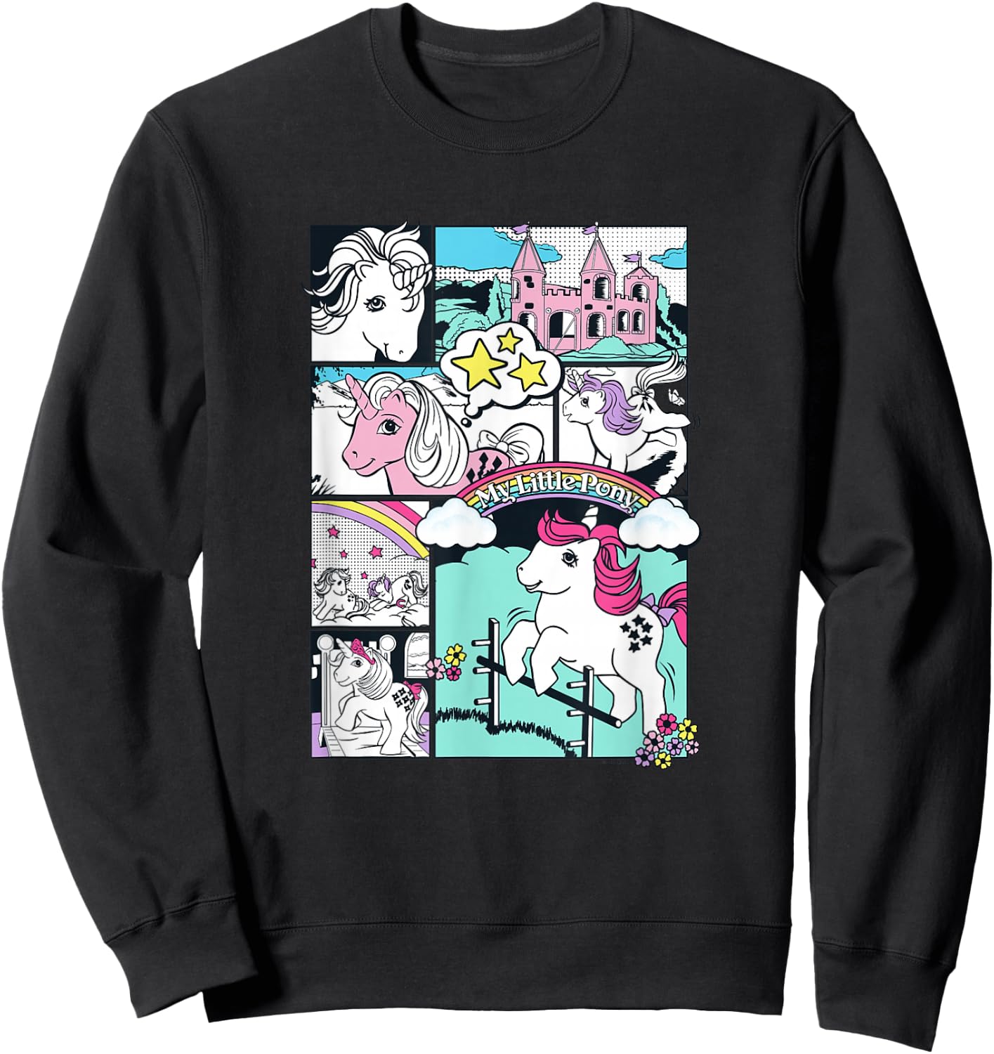 My Little Pony Classic Vintage Rainbow Castle Comic Book Sweatshirt - Sweatshirt | Black
