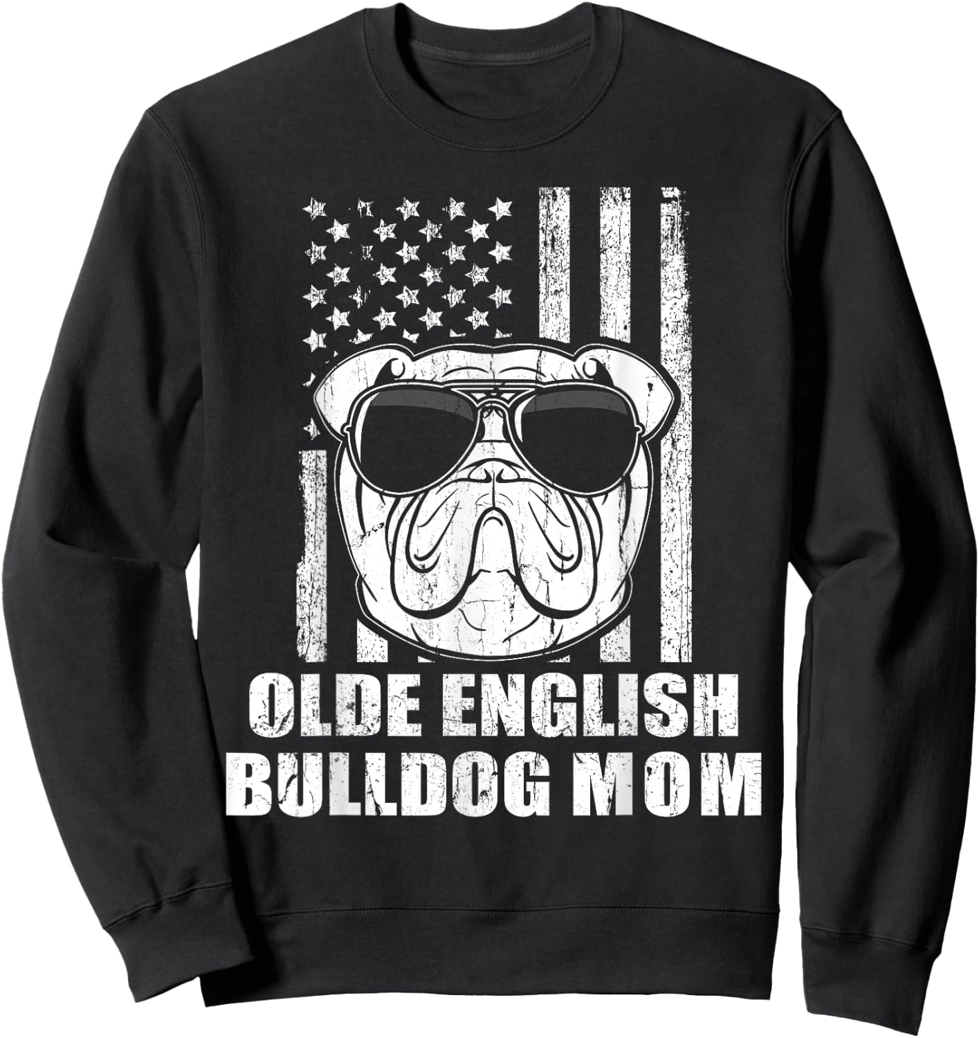 Olde English Bulldog Mom Cool Vintage Retro Proud American Women Girls Kids Sweatshirt - Sweatshirt | Black