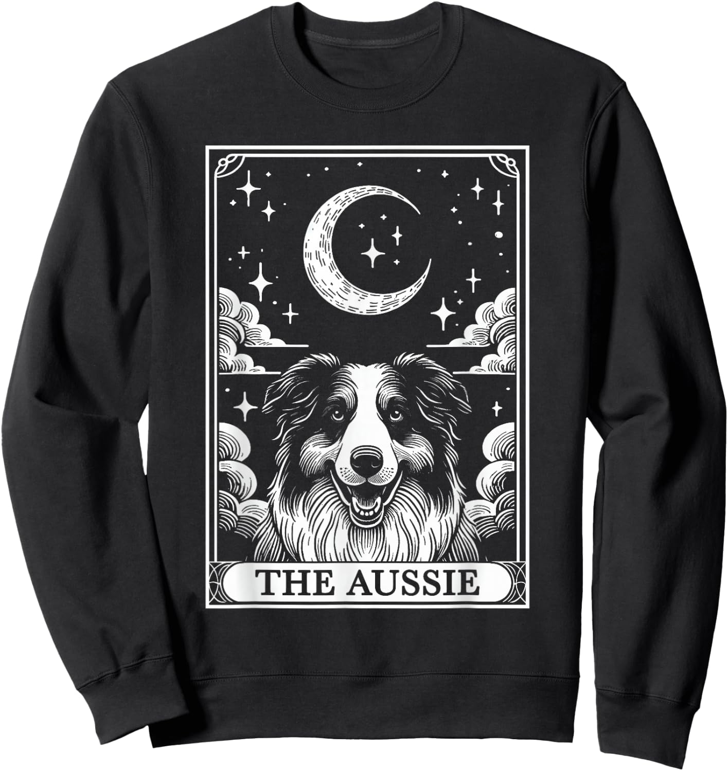 Tarot Card Vintage Crescent Moon Australian Shepherd Dog Mom Sweatshirt - Sweatshirt | Black