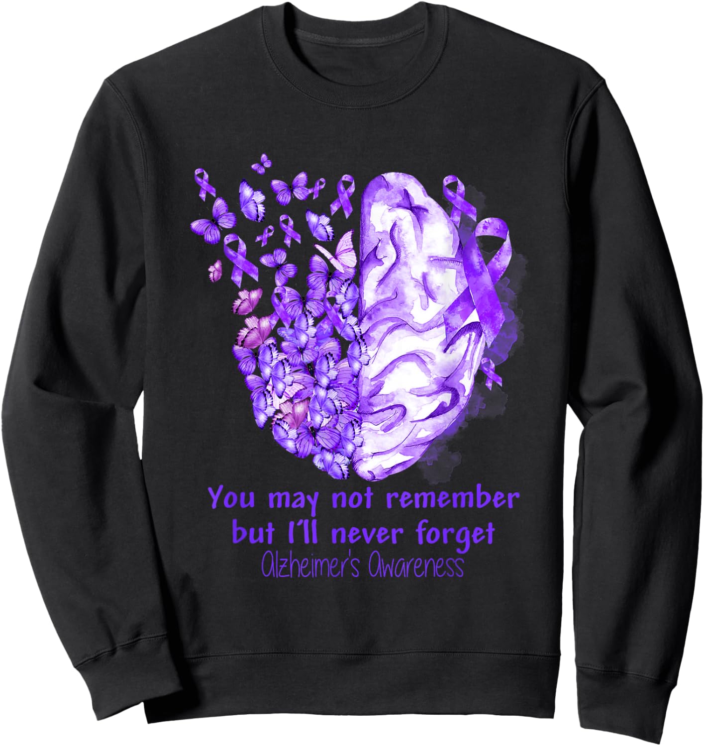 Alzheimer's awareness, Dementia gift, Purple Butterfiles Sweatshirt - Sweatshirt | Black