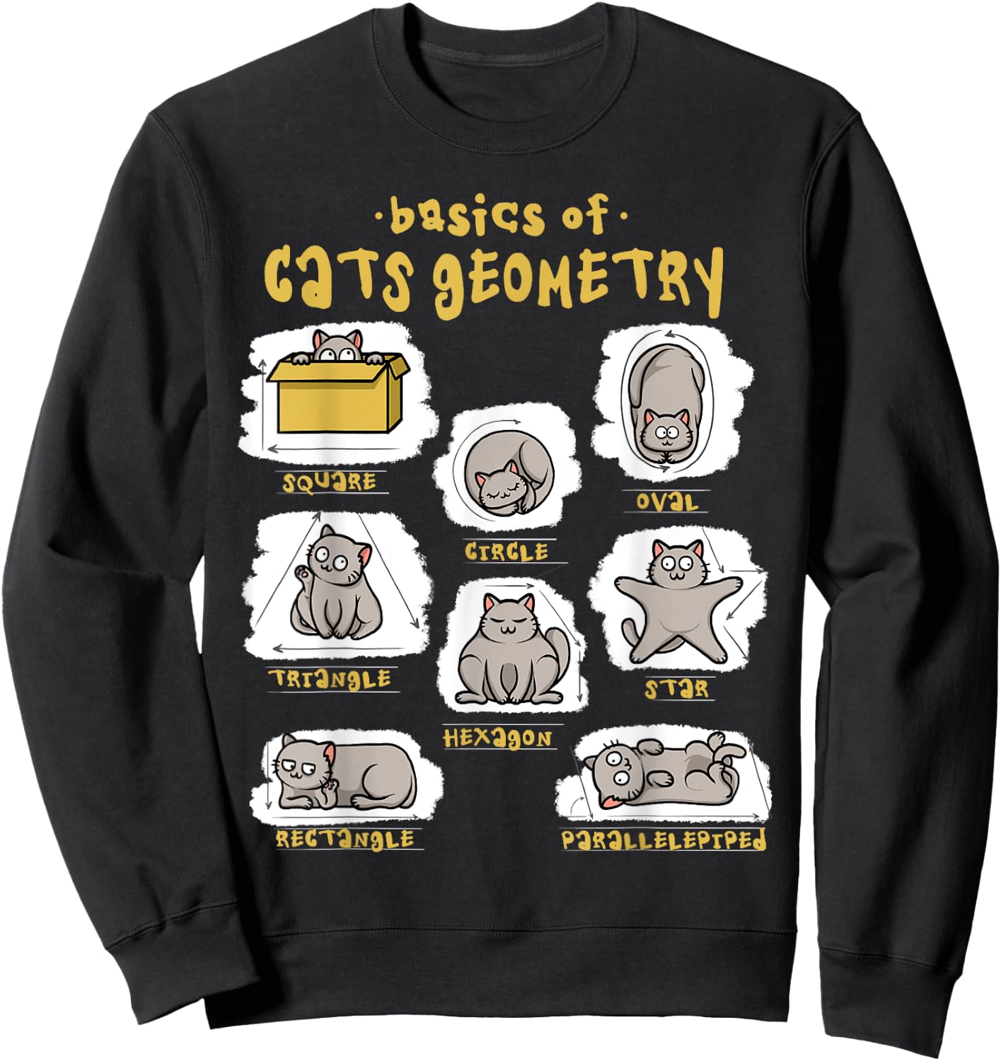 Funny Cat Shirt Basics Cat Geometry Math Teacher Cat Owner Sweatshirt - Sweatshirt | Black