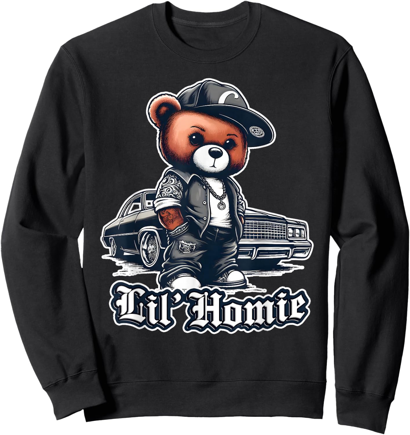 Lil Homie Shirt Cute Teddy Bear Hip Hop Lowrider Chicano Sweatshirt - Sweatshirt | Black