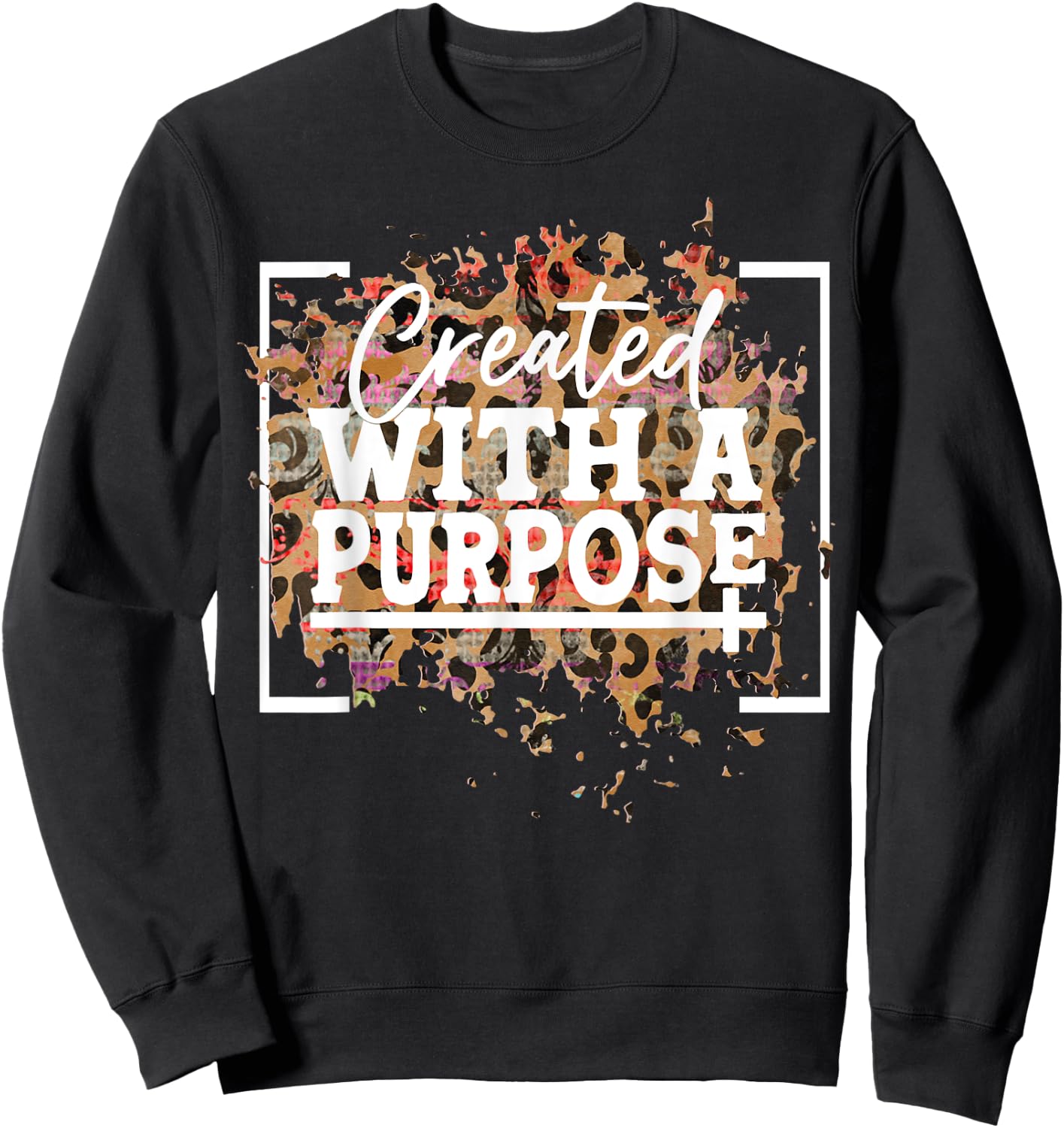 Created With A Purpose Leopard Print Christian Sweatshirt - Sweatshirt | Black