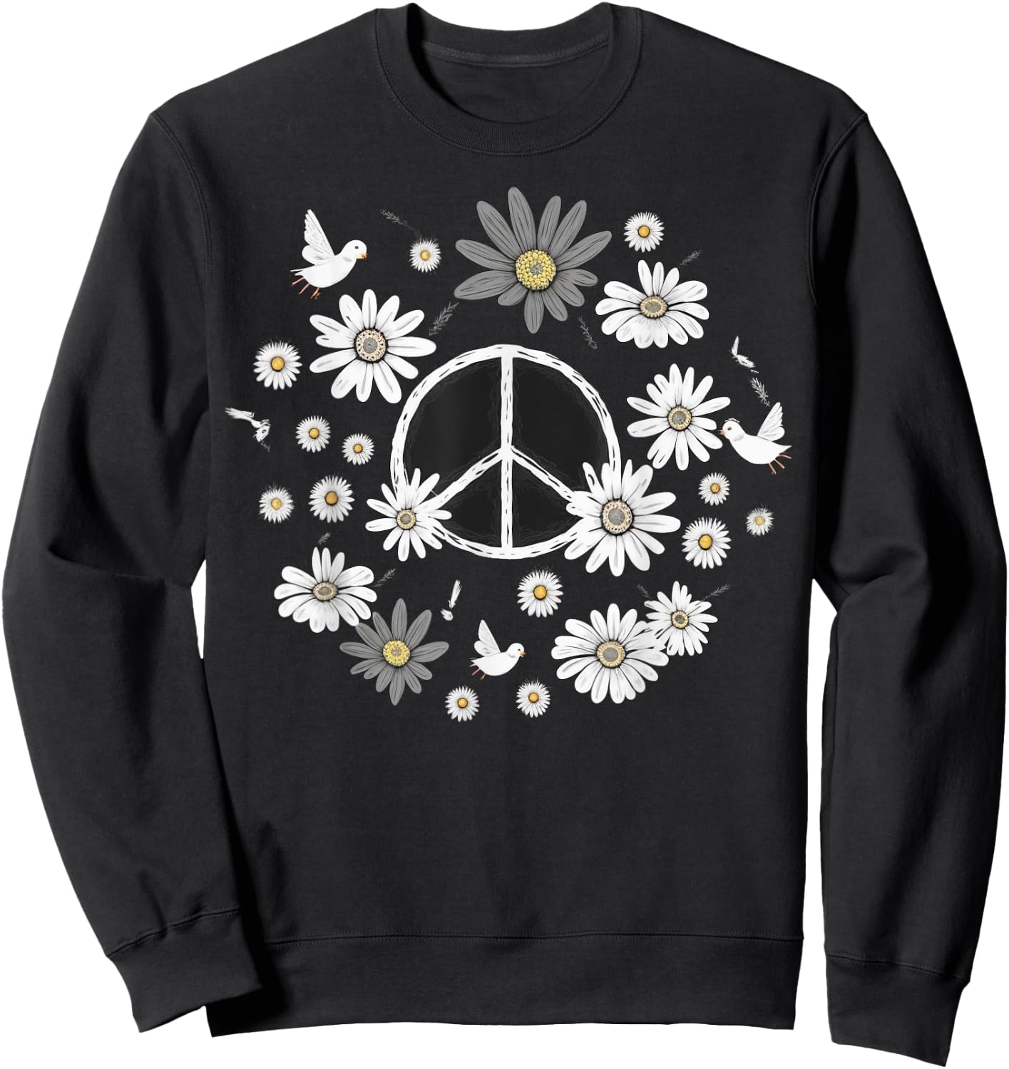 PEACE SIGN LOVE 60s 70s Daisy Flower Hippie Costume Sweatshirt - Sweatshirt | Black