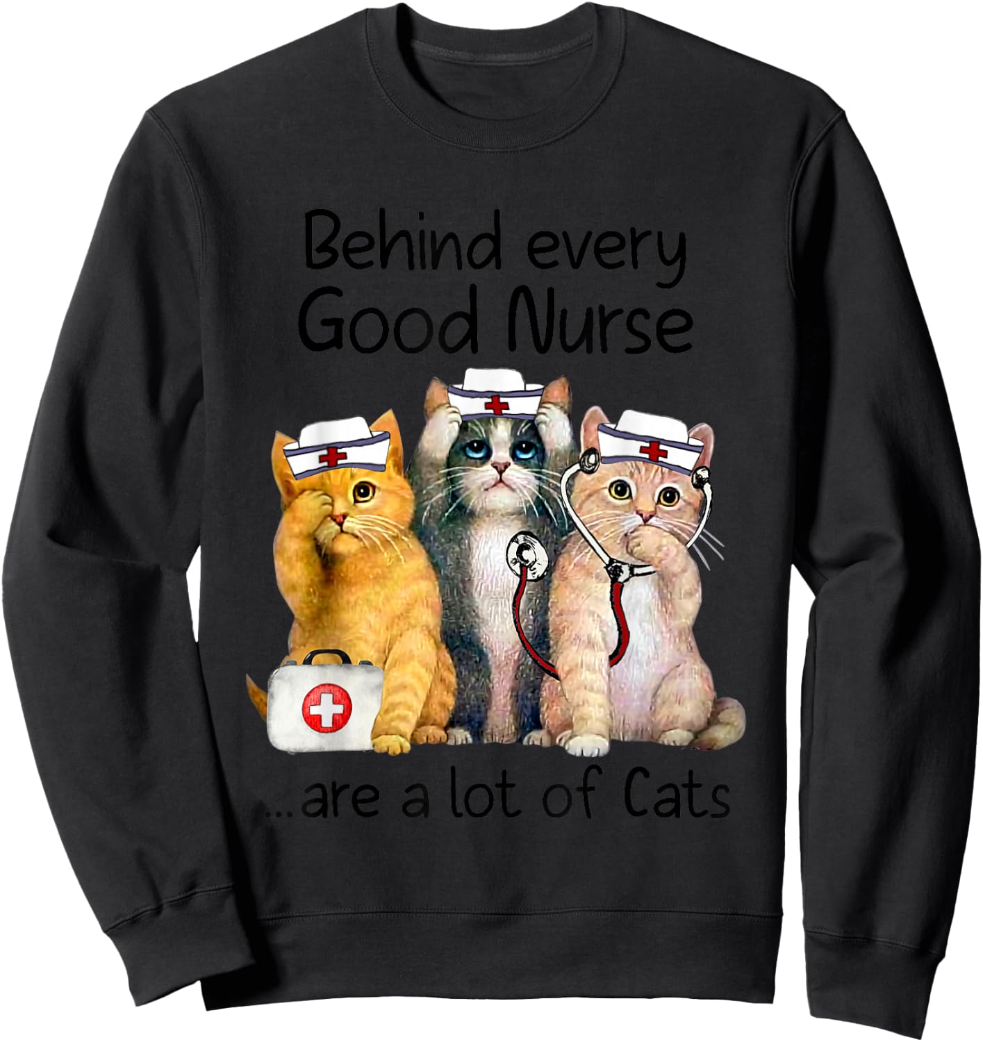 Gift Nurses Nursing Who Love Cats Apparel Sweatshirt - Sweatshirt | Black
