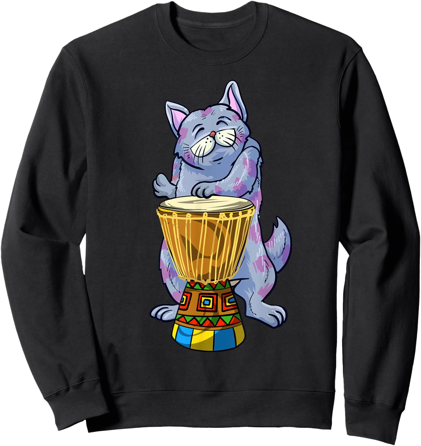 Funny Cat Playing Djembe Gift | Cute Kitten Musician Fan Sweatshirt - Sweatshirt | Black