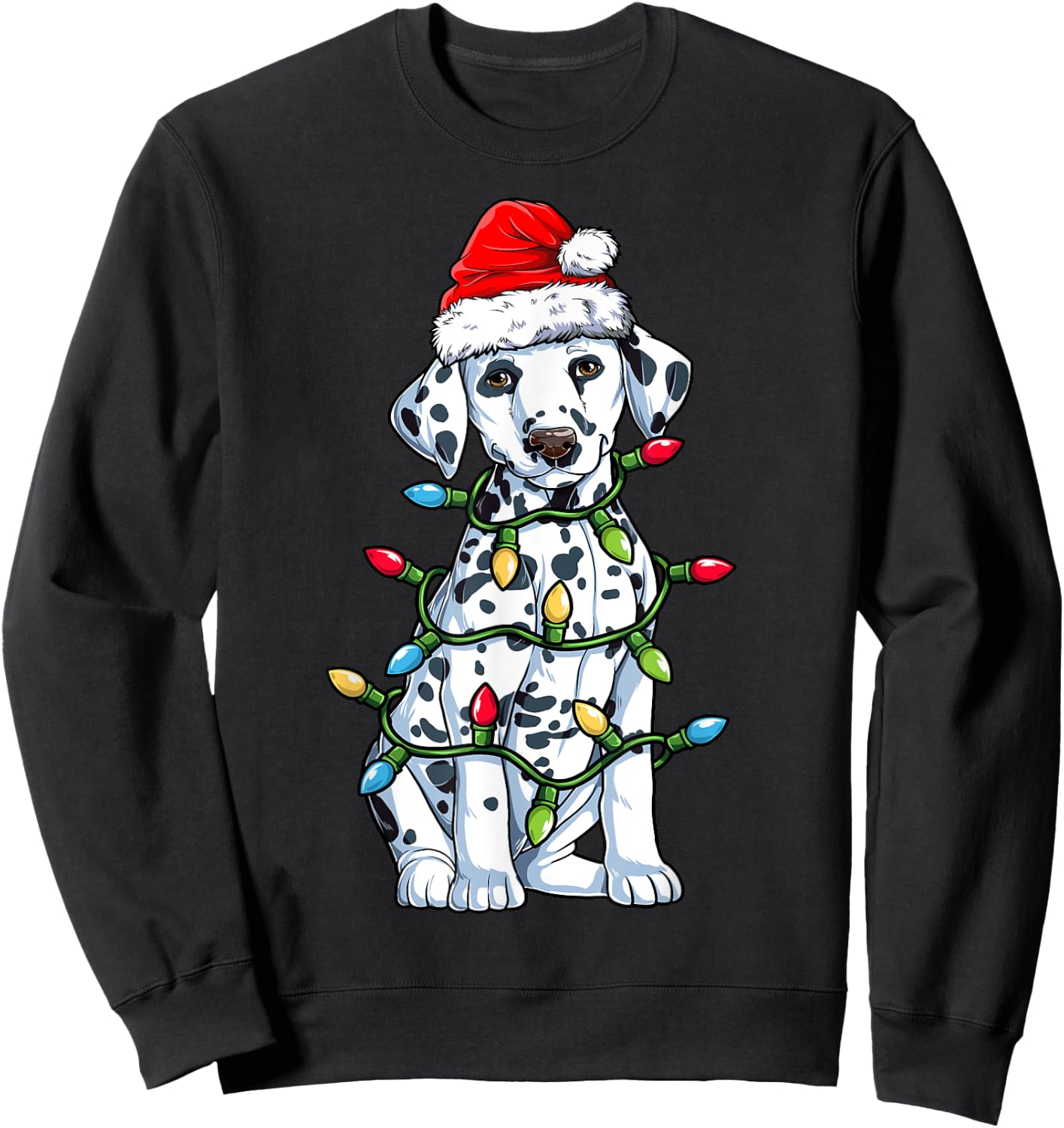 Dalmatian Santa Christmas Tree Lights Xmas Boys Dog Dogmas Sweatshirt - Sweatshirt | Black