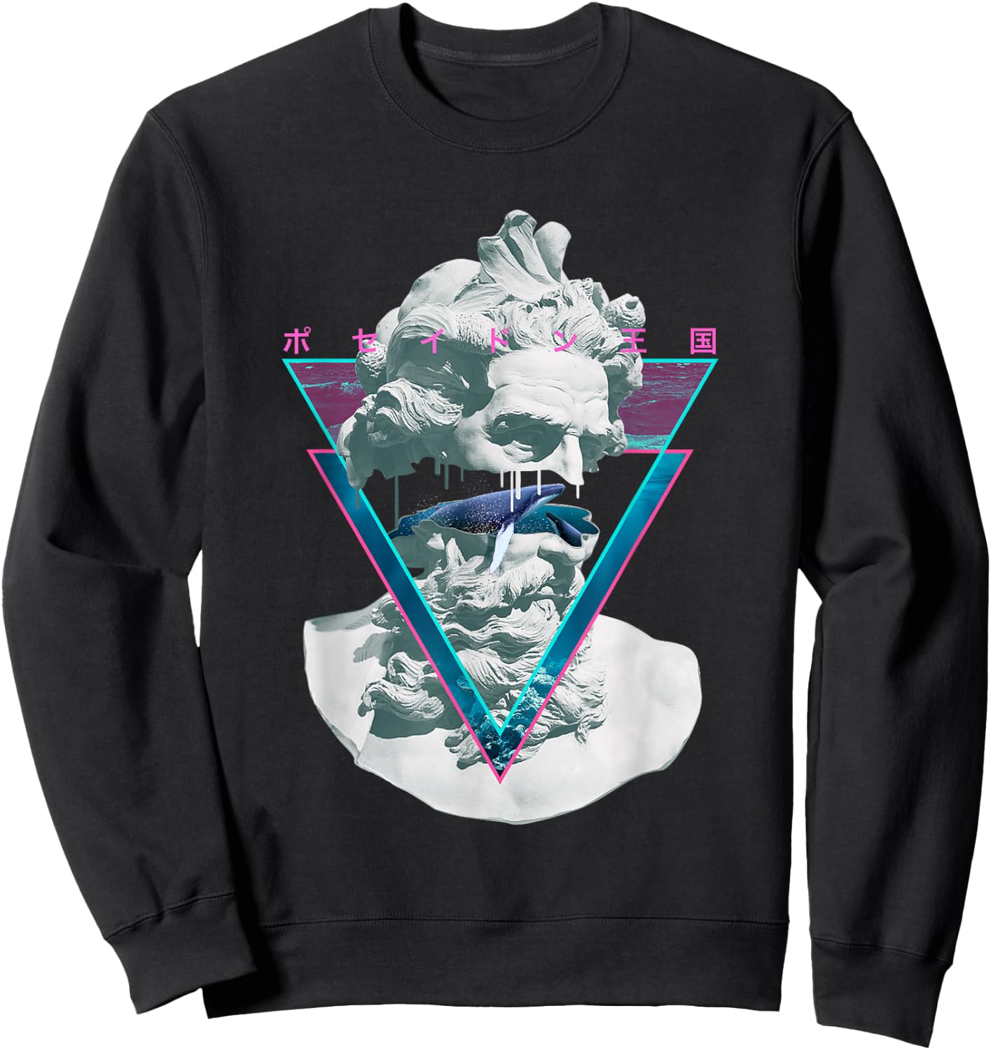 Vaporwave Poseiden Statue Bust Retro 80s King Of The Sea Art Sweatshirt - Sweatshirt | Black