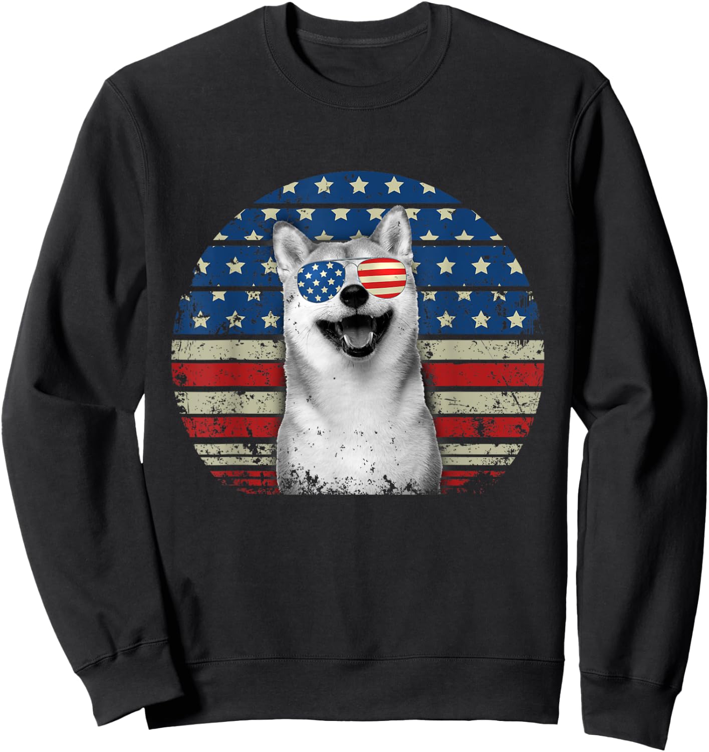 Retro Patriotic Shiba Inu American Flag Dog Lover Sweatshirt - Sweatshirt | Black