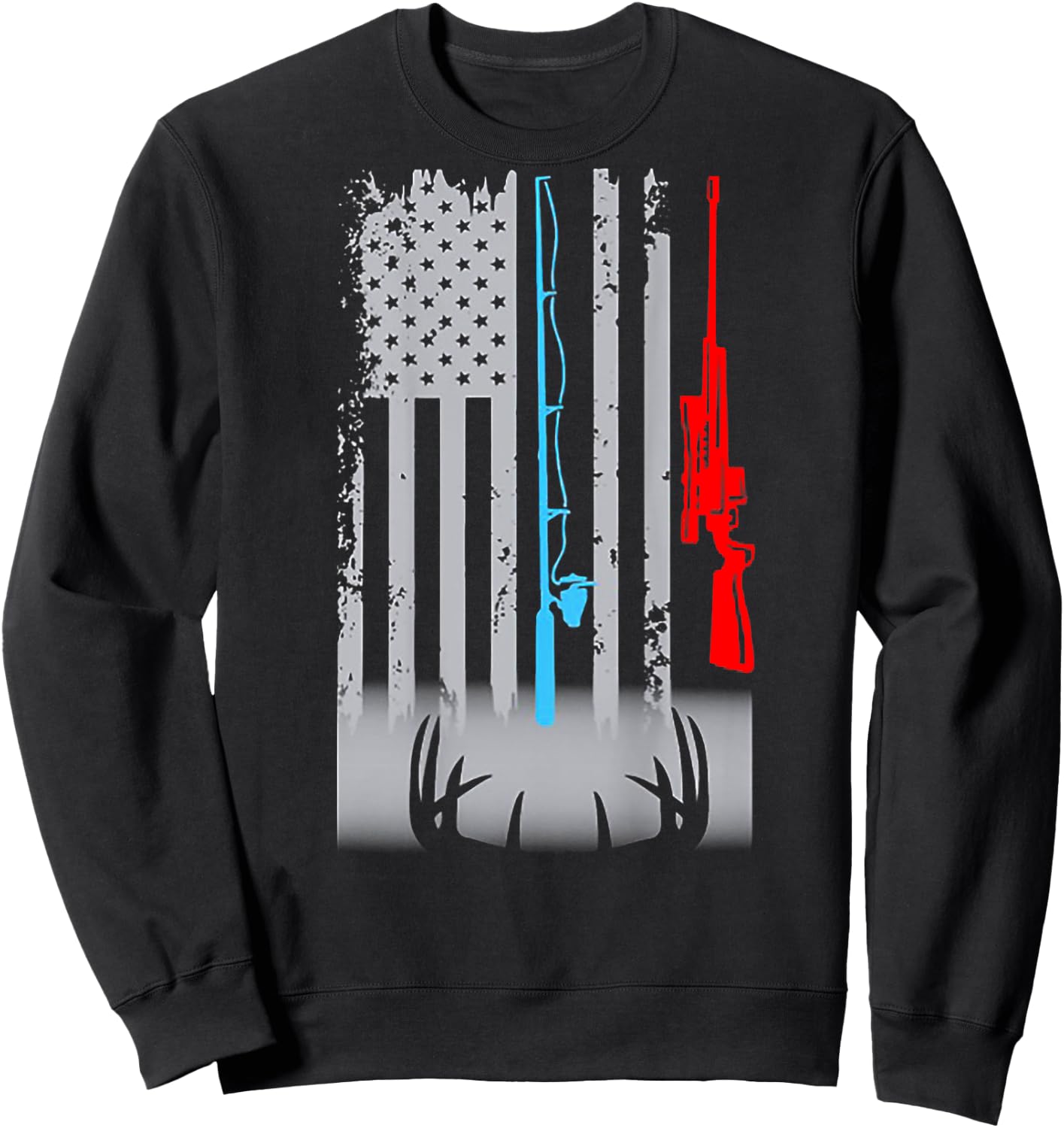 Fishing Rod Shotgun Deer Flag (on back) Sweatshirt - Sweatshirt | Black