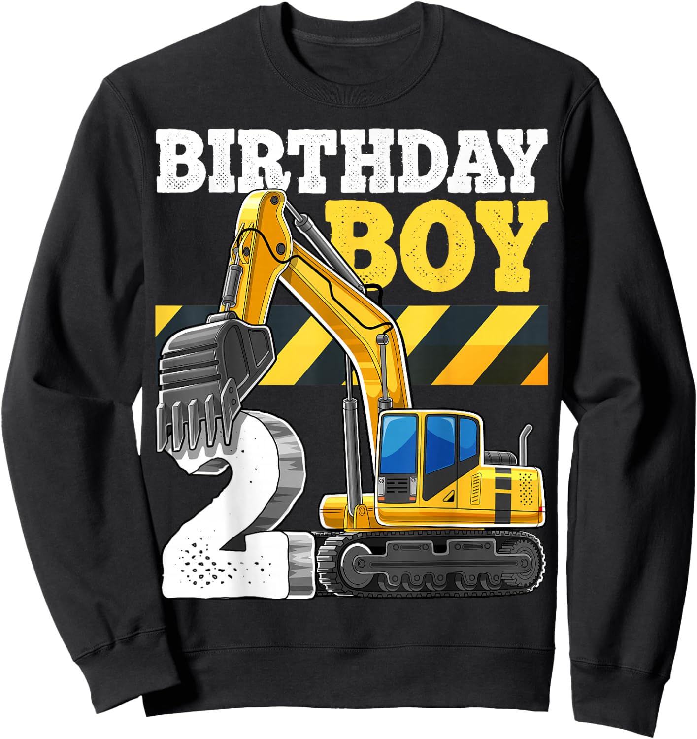 Birthday Boy 2nd Birthday Excavator Construction Vehicle Sweatshirt - Sweatshirt | Black
