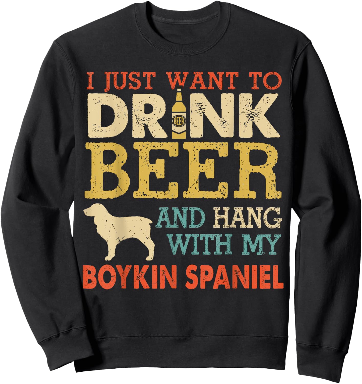 Boykin Spaniel Dad Drink Beer Hang With Dog Funny Vintage Sweatshirt - Sweatshirt | Black