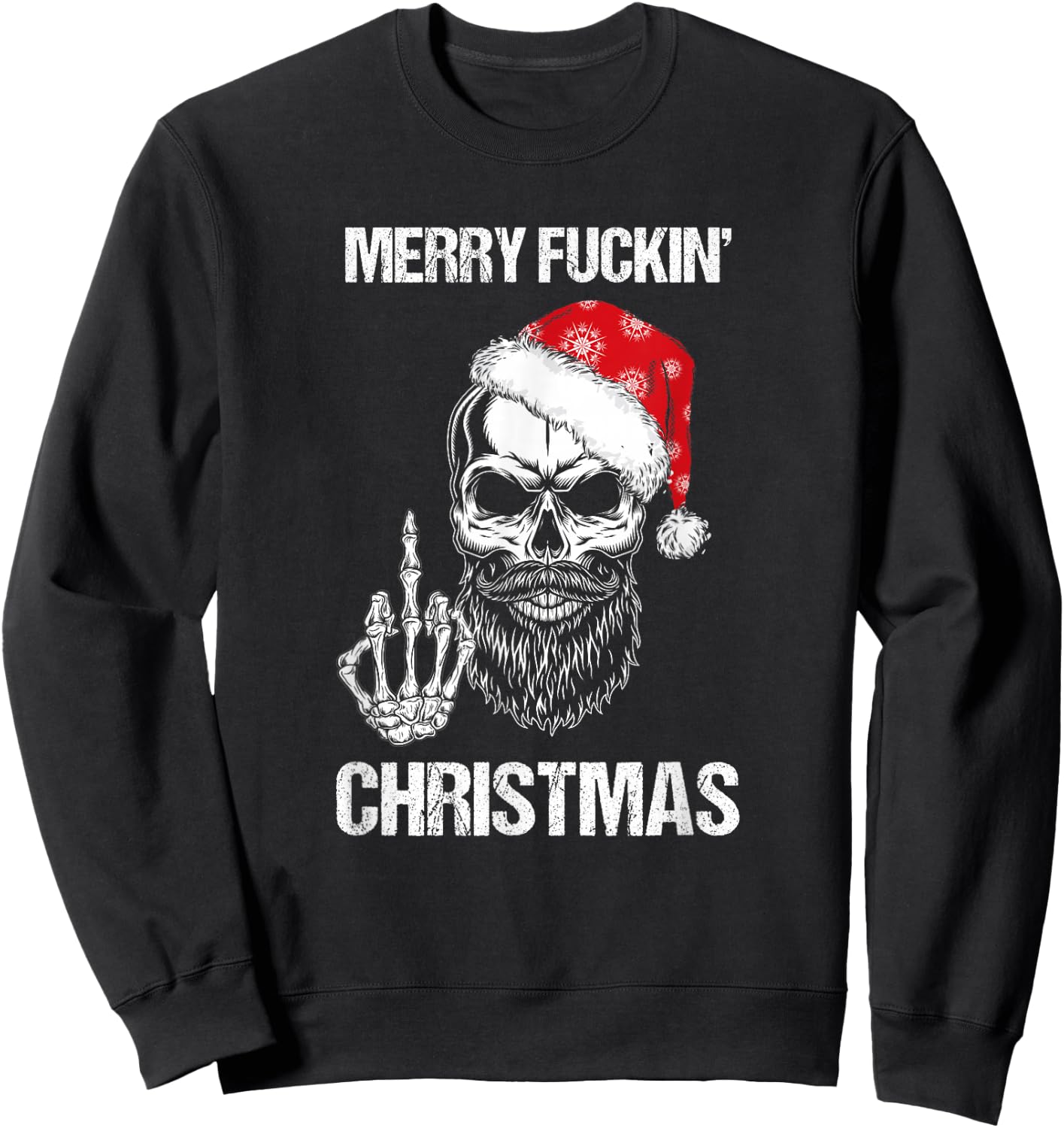 Funny Skull Santa Hat Merry Fuckin Christmas Pajama Sweatshirt - Sweatshirt | Black
