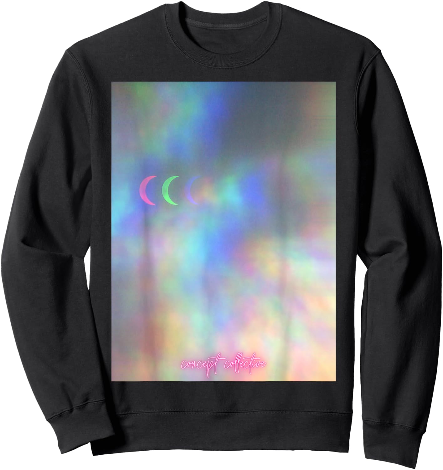 Neon Waning Moon Graphic Print Sweatshirt - Sweatshirt | Black