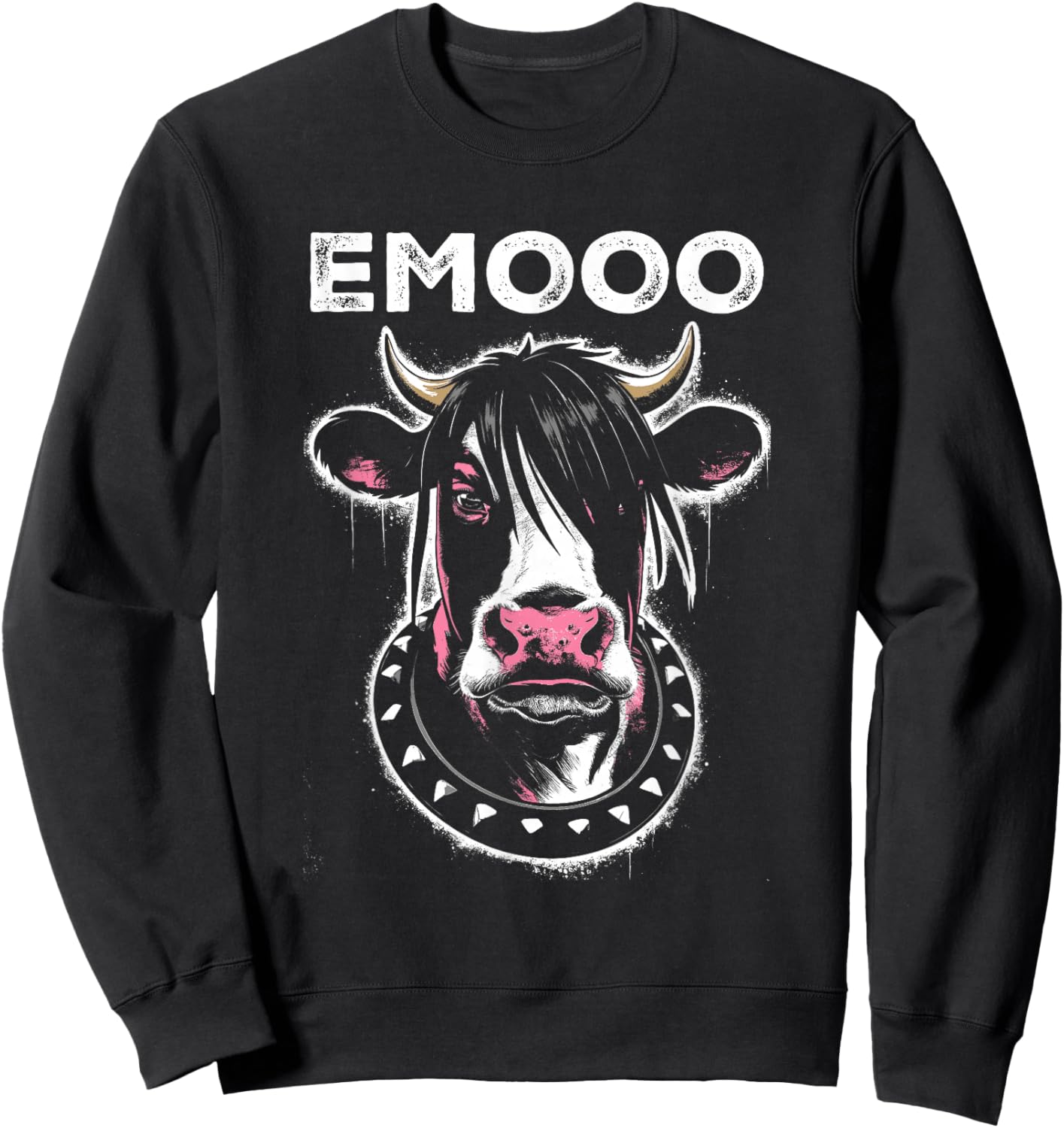 Emooo - Funny Graphic Emo Cow Pun Punk Grunge Lover Sweatshirt - Sweatshirt | Black