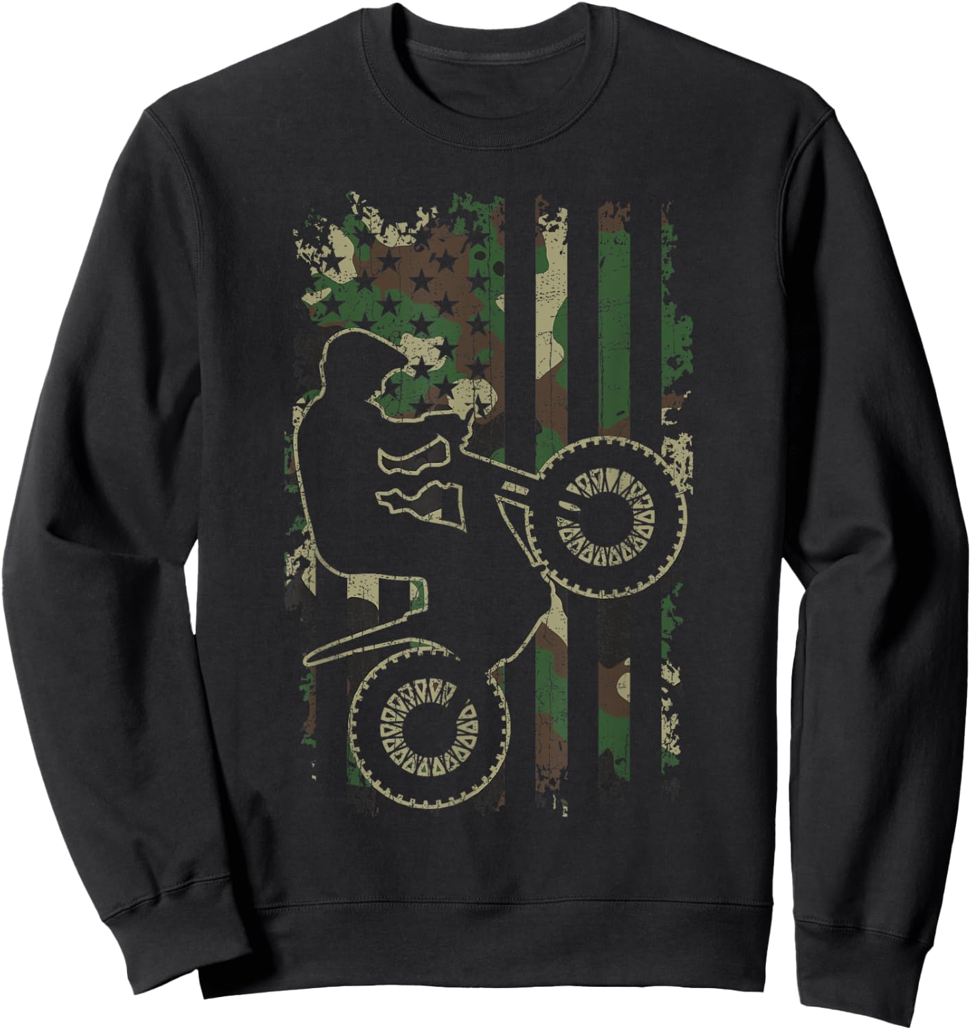 Motorcycle trials biker vintage CAMOUFLAGE USA flag Gifts Sweatshirt - Sweatshirt | Black