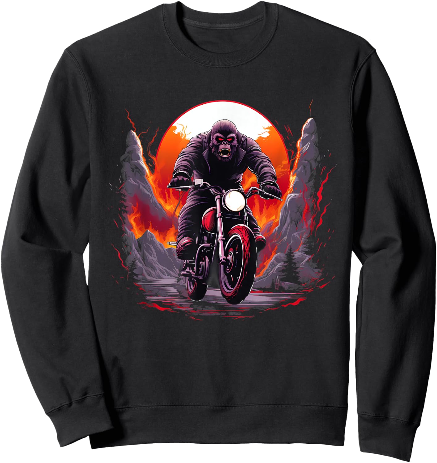 Biker Gorilla Riding Motorcycle Sweatshirt - Sweatshirt | Black