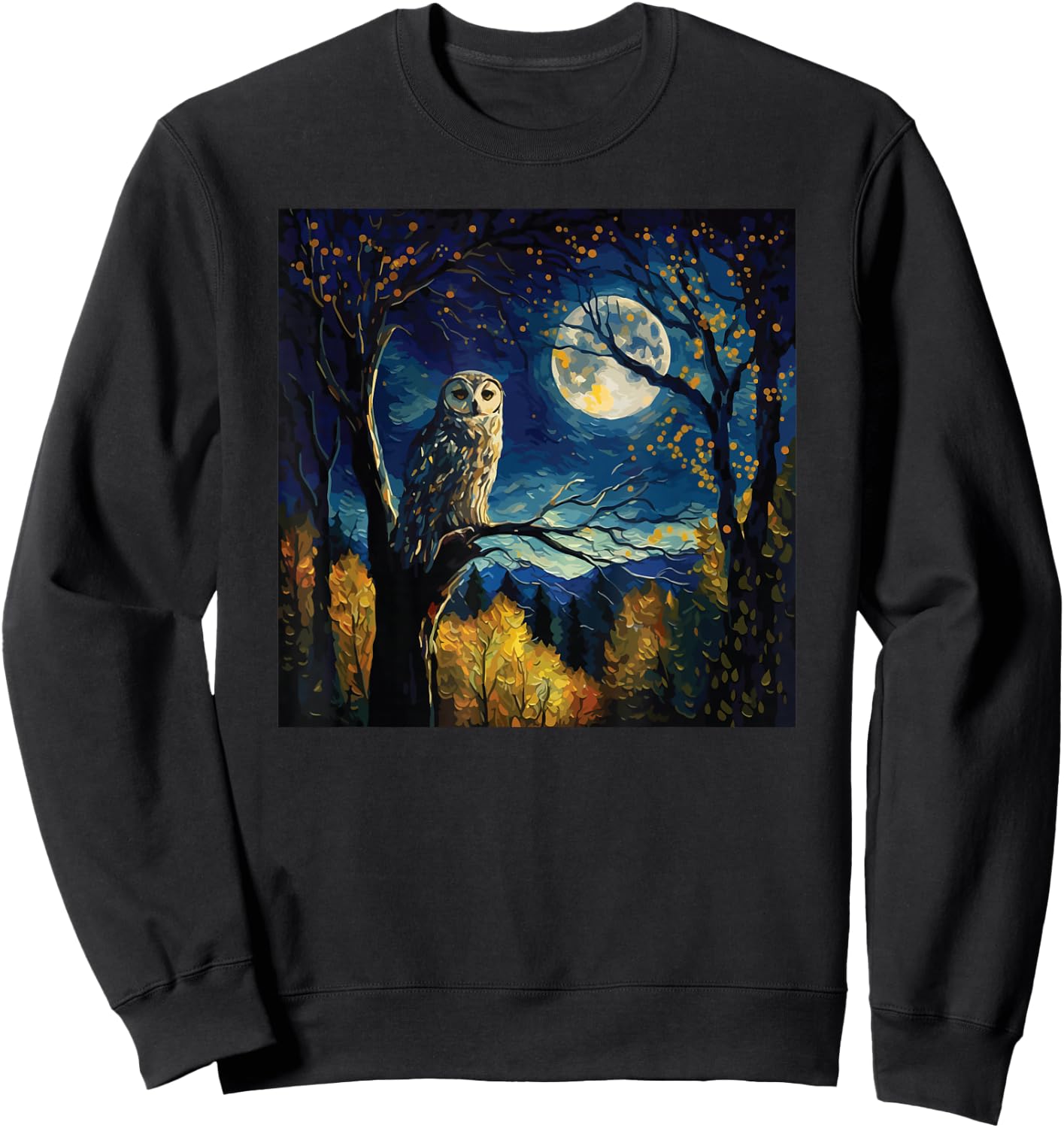 Owl Moon Night Painting Art for Lover Birds Owls Sweatshirt - Sweatshirt | Black