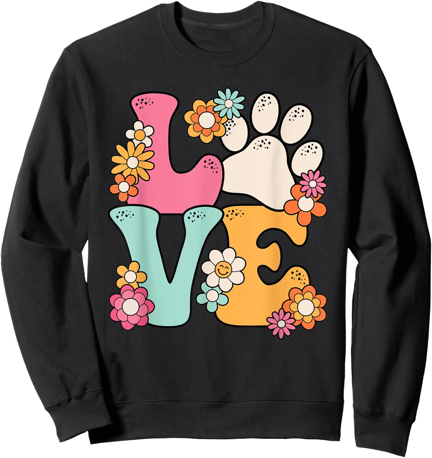 Groovy Paw Love Cat Dog Lover Pet Owner Women Girls Kids Sweatshirt - Sweatshirt | Black