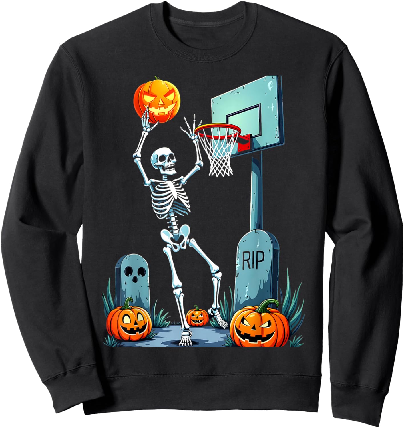 Halloween Basketball Skeleton Pumpkin Sweatshirt - Sweatshirt | Black