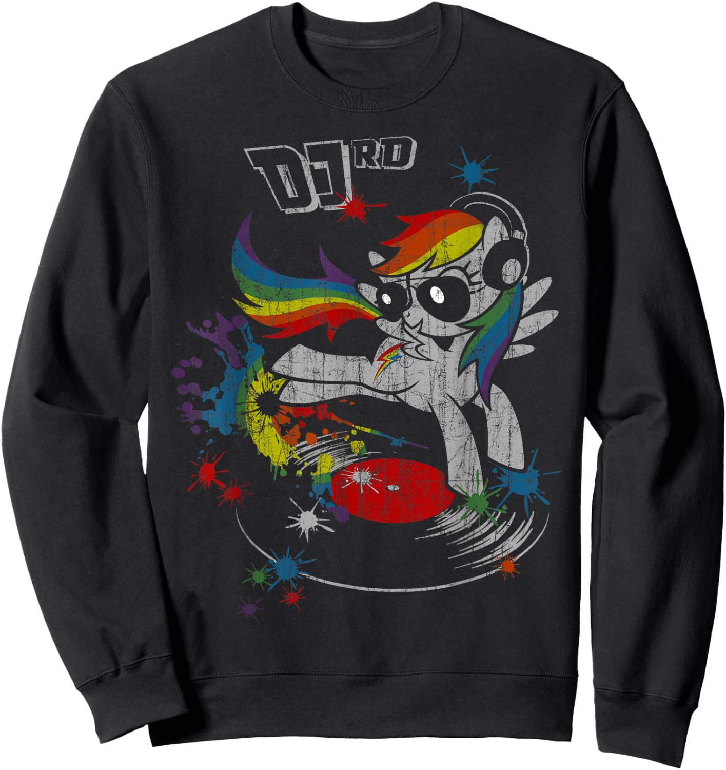 DJ RD Retro Rainbow Dash Fluttershy Rarity Sweatshirt - Sweatshirt | Black