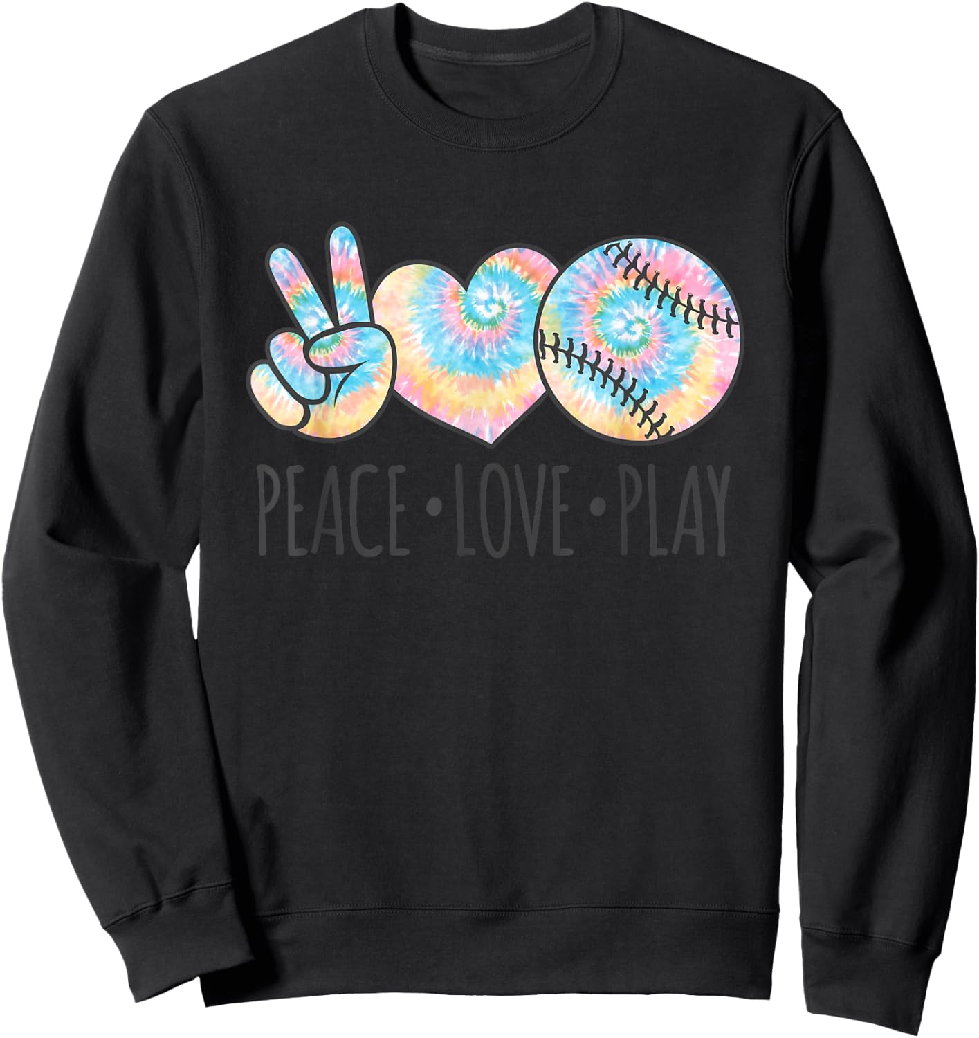 Tie Dye Softball for Teen Girls | Peace Love Play Sweatshirt - Sweatshirt | Black