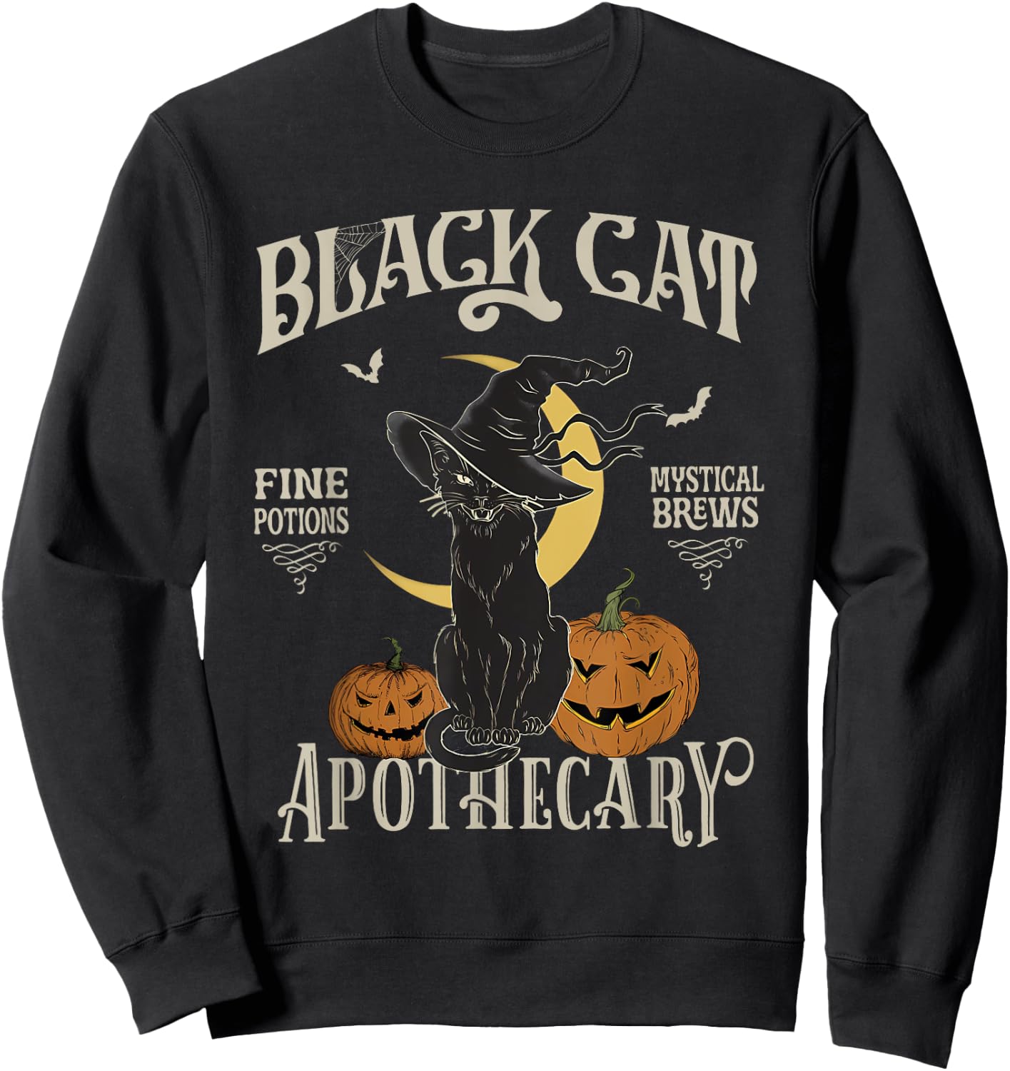 Retro Scary Halloween Costume Black Cat Salem Apothecary Sweatshirt - Sweatshirt | Black