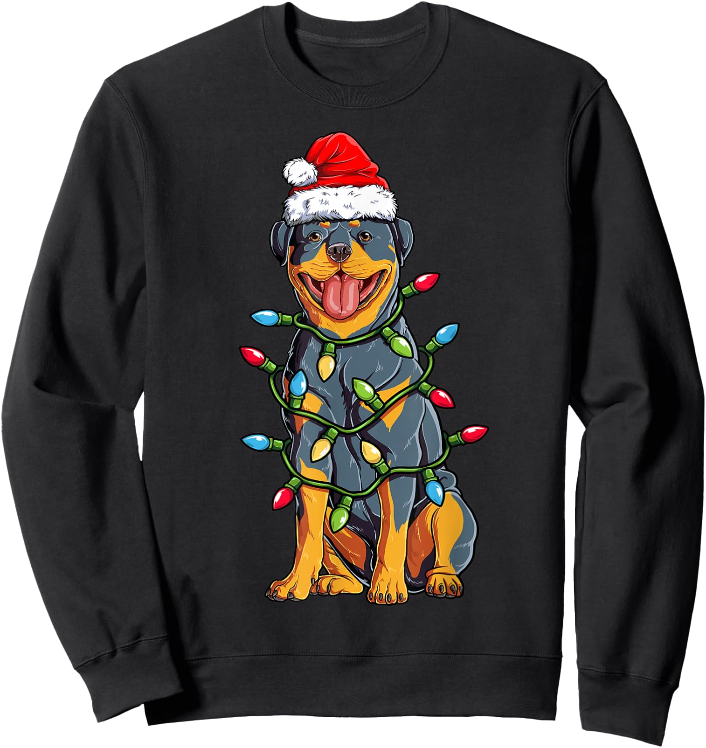 Rottweiler Santa Christmas Tree Lights Xmas Boys Dog Dogmas Sweatshirt - Sweatshirt | Black