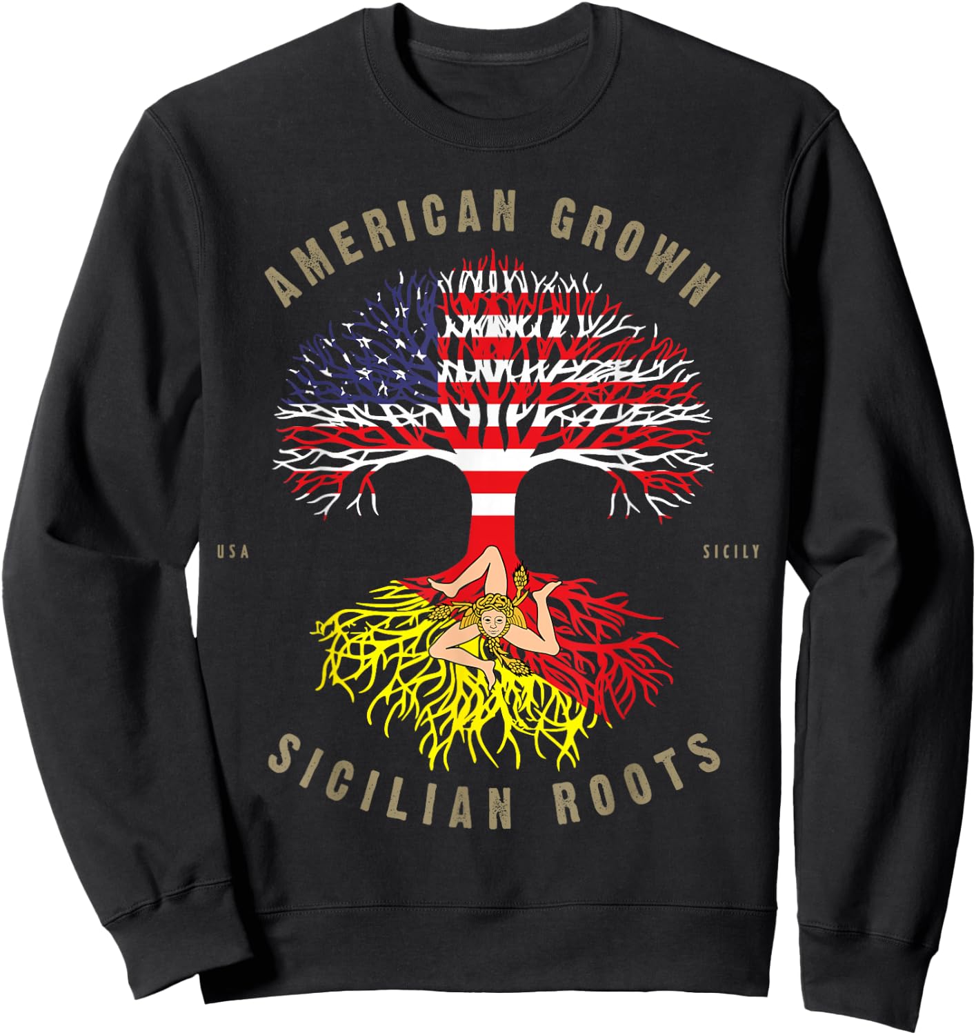 American Grown with Sicilian Roots - Sicily Malta Sweatshirt - Sweatshirt | Black