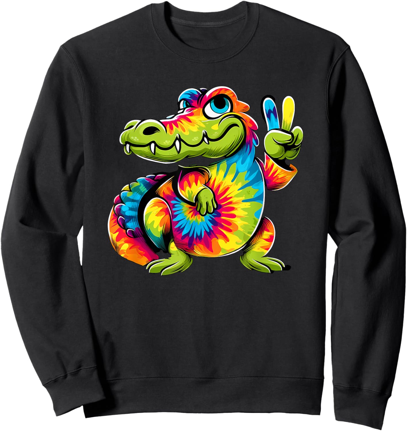 Peace Sign Tie Dye Crocodile Sweatshirt - Sweatshirt | Black