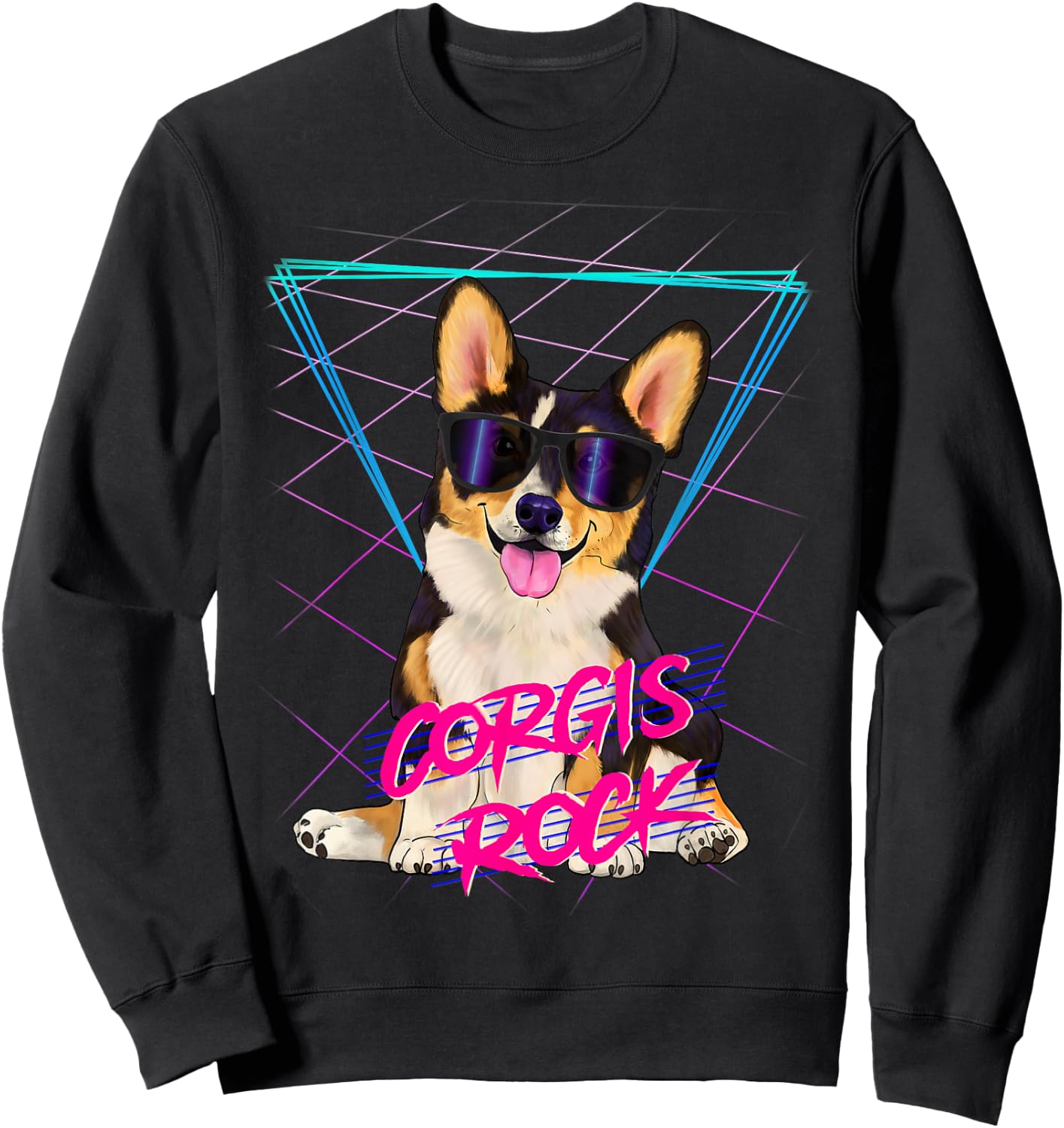Corgis Rock - retro 80s corgi dog in sunglasses Sweatshirt - Sweatshirt | Black
