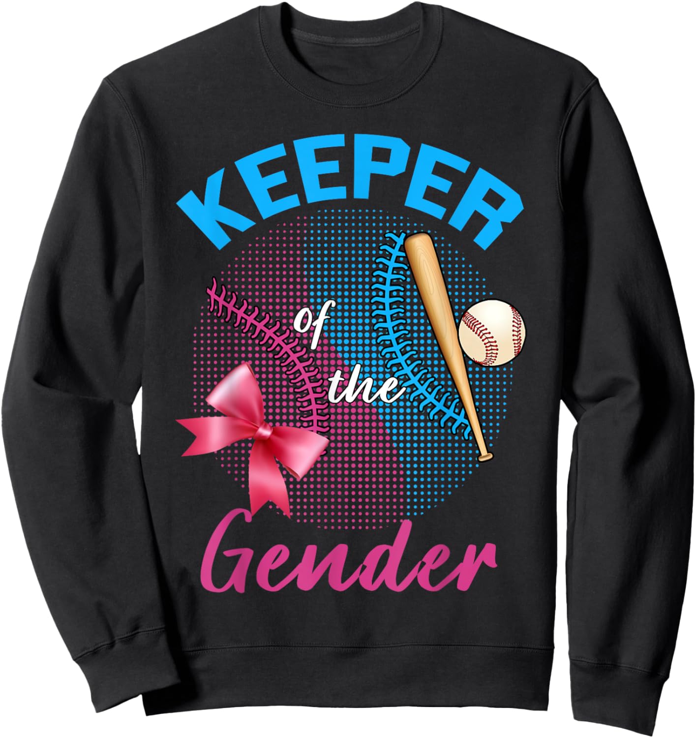 Keeper of the Gender Baseball or Bows Gender Reveal Party Sweatshirt - Sweatshirt | Black