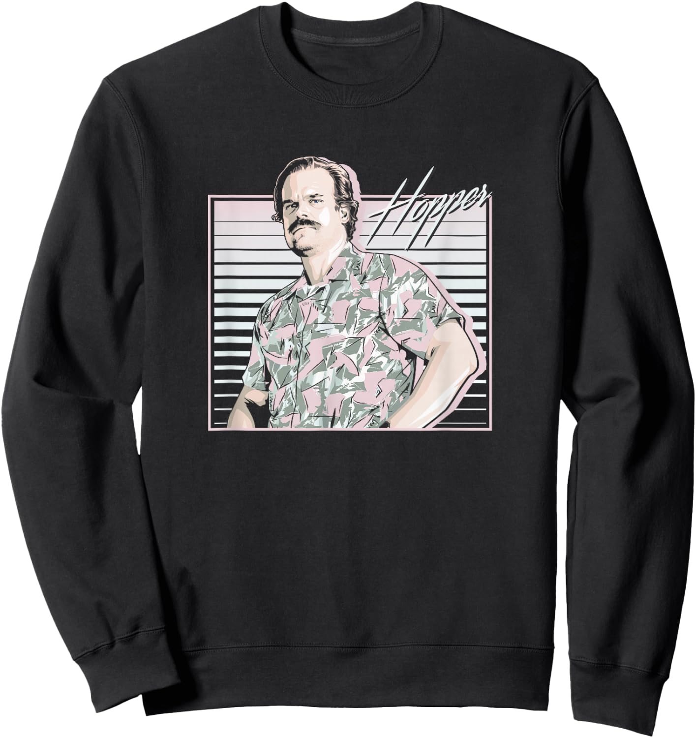 Stranger Things Hopper Hawaiian Shutter Background Sweatshirt - Sweatshirt | Black