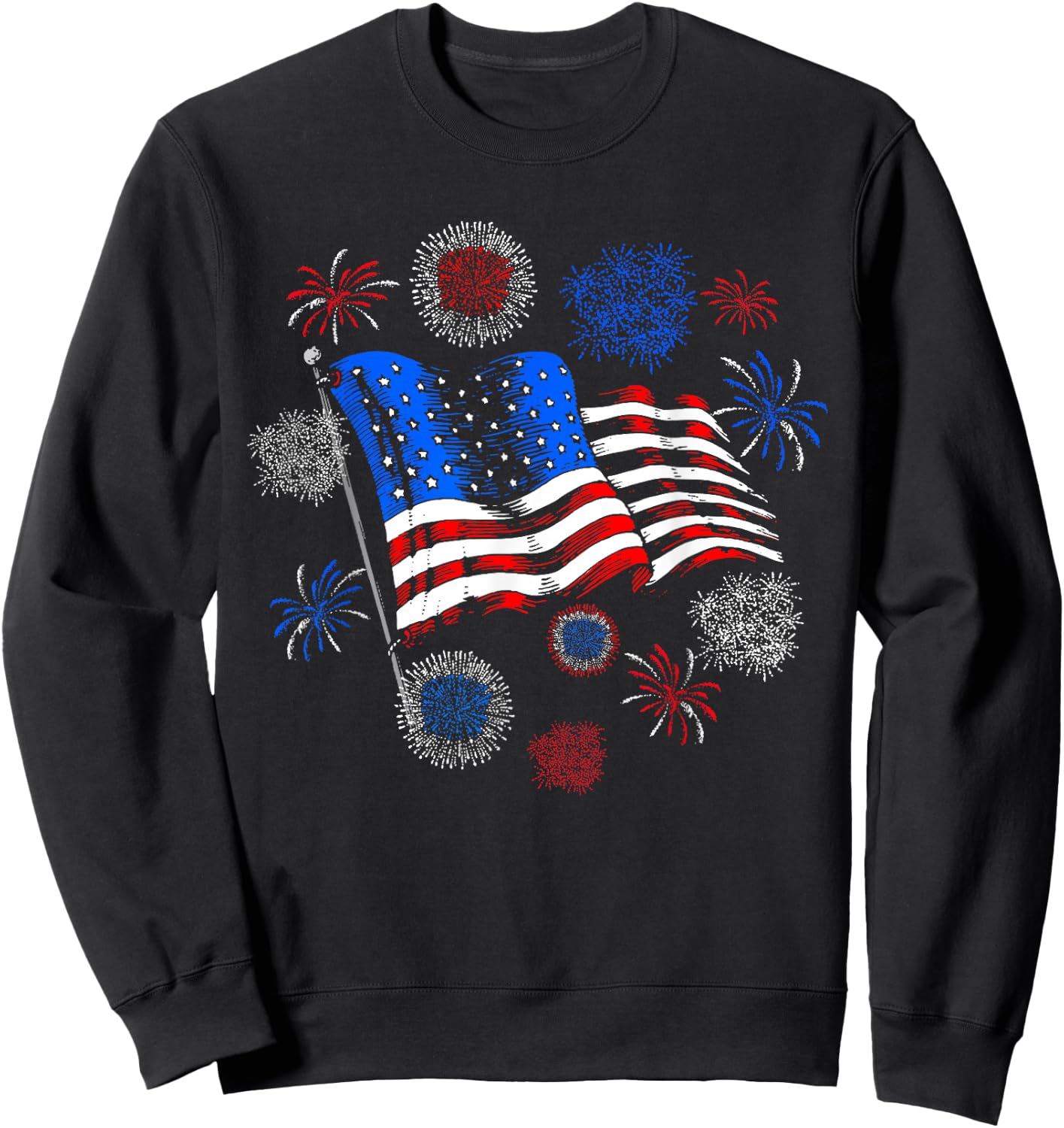 Fireworks 4th of July American Flag Patriotic Sparklers Sweatshirt - Sweatshirt | Black