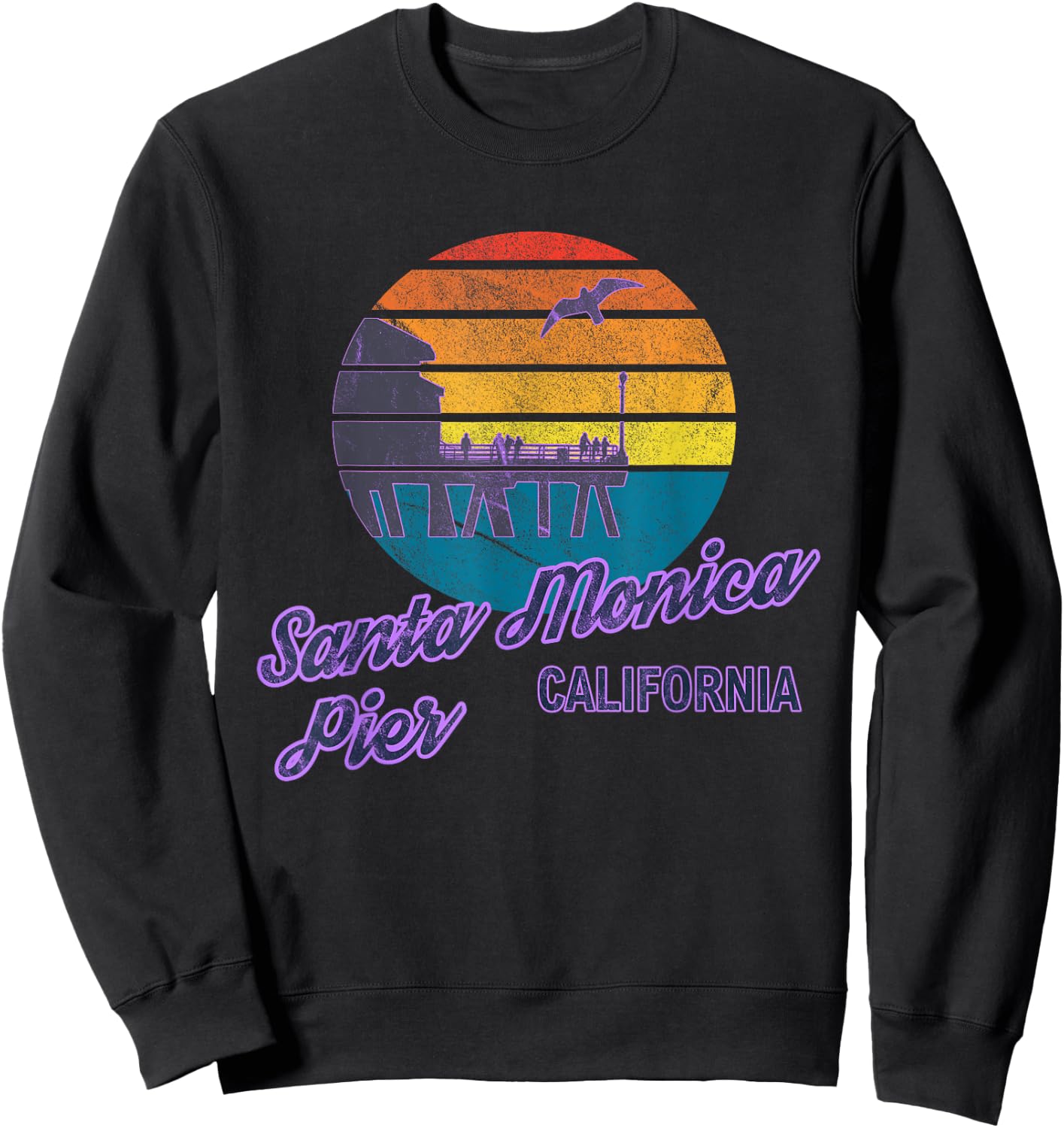 Santa Monica Pier LA California Surf Backpacking Beach USA Women Sweatshirt - Sweatshirt | Black