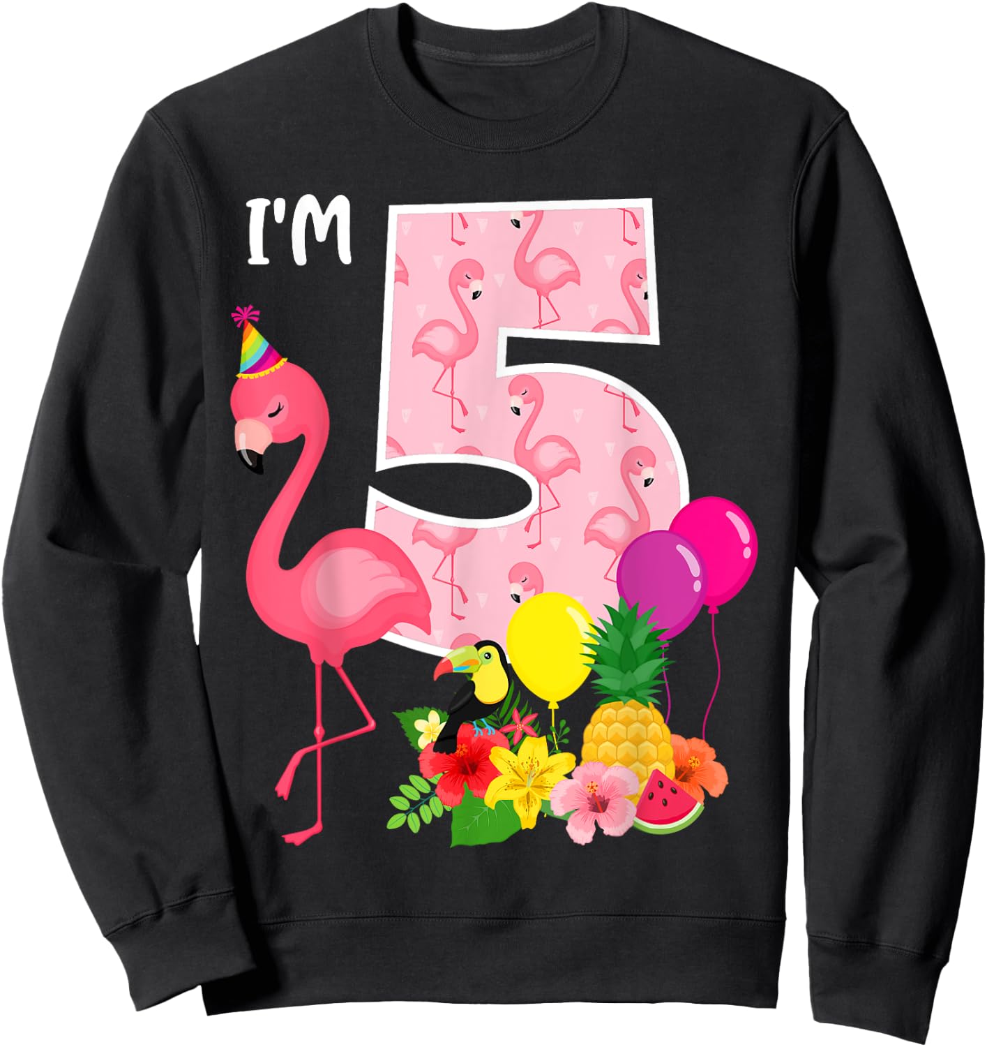 Flamingo Birthday I'm 5 Tropical Flamingo Theme 5th Birthday Sweatshirt - Sweatshirt | Black