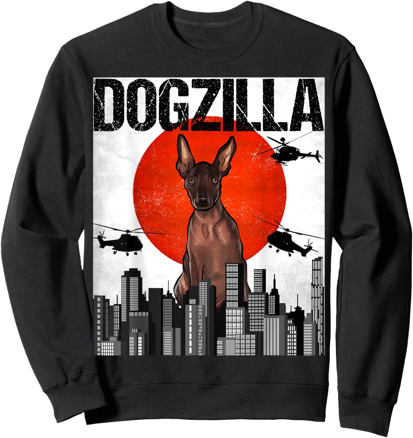 Funny Vintage Japanese Dogzilla Xoloitzcuintli Sweatshirt - Sweatshirt | Black