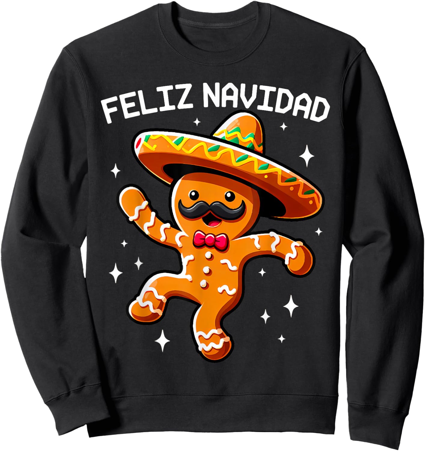 Feliz Navidad Mexican Gingerbread with Sombrero Christmas Sweatshirt - Sweatshirt | Black