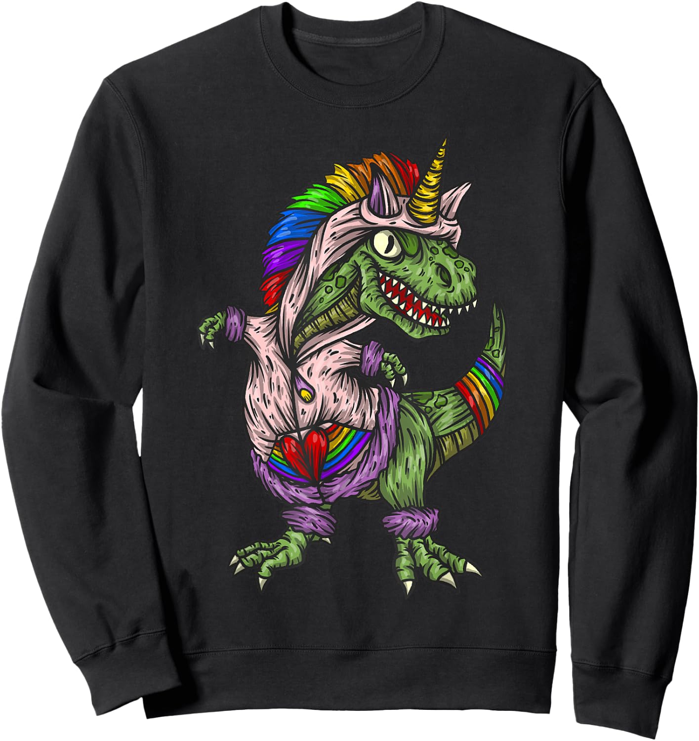Majestic Unicornasaurus T Rex Dinosaur Unicorn Girls Boys Sweatshirt - Sweatshirt | Black