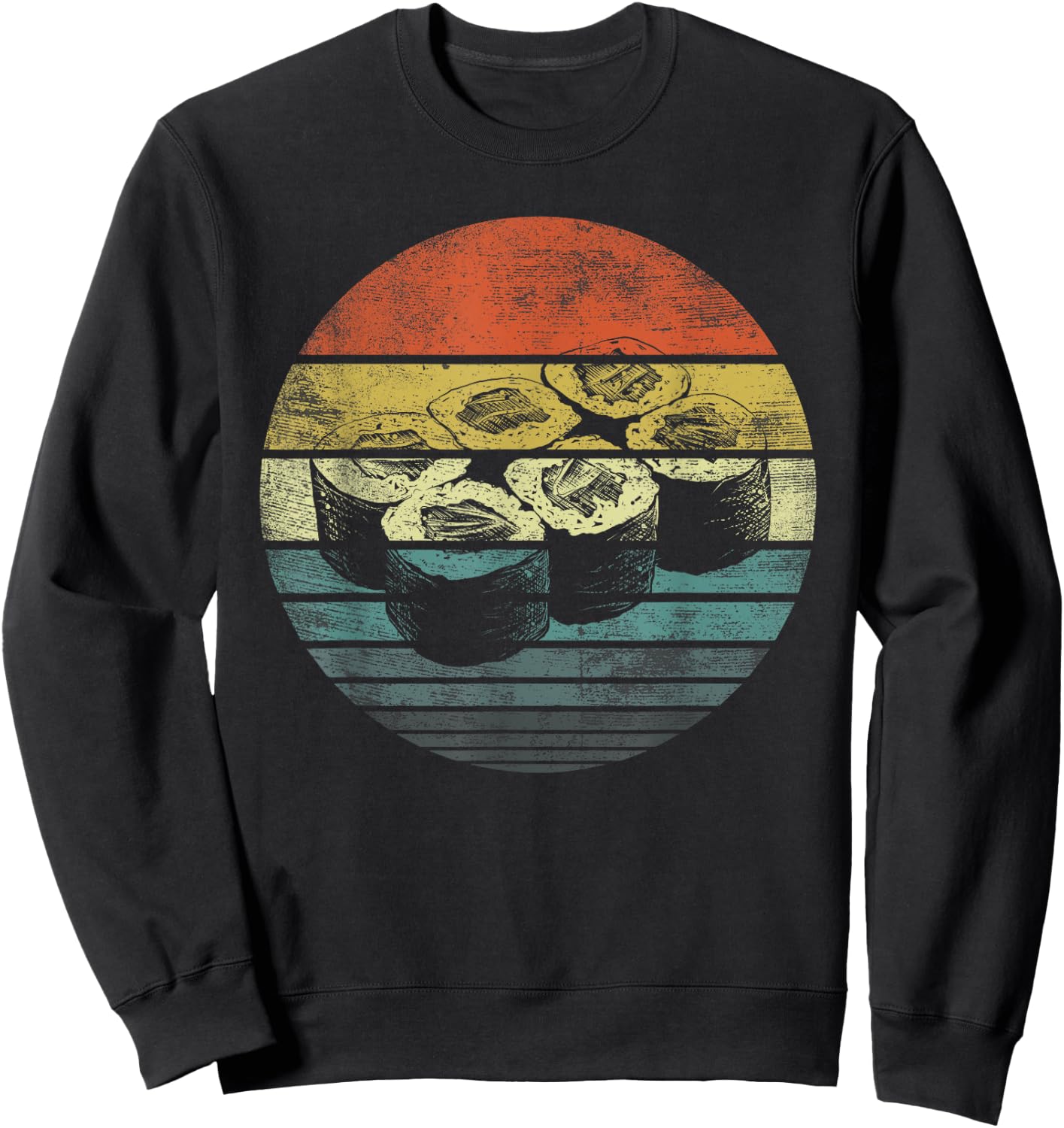 Retro Sushi Roll Sashimi Lover Funny Japanese Food Chef Gift Sweatshirt - Sweatshirt | Black