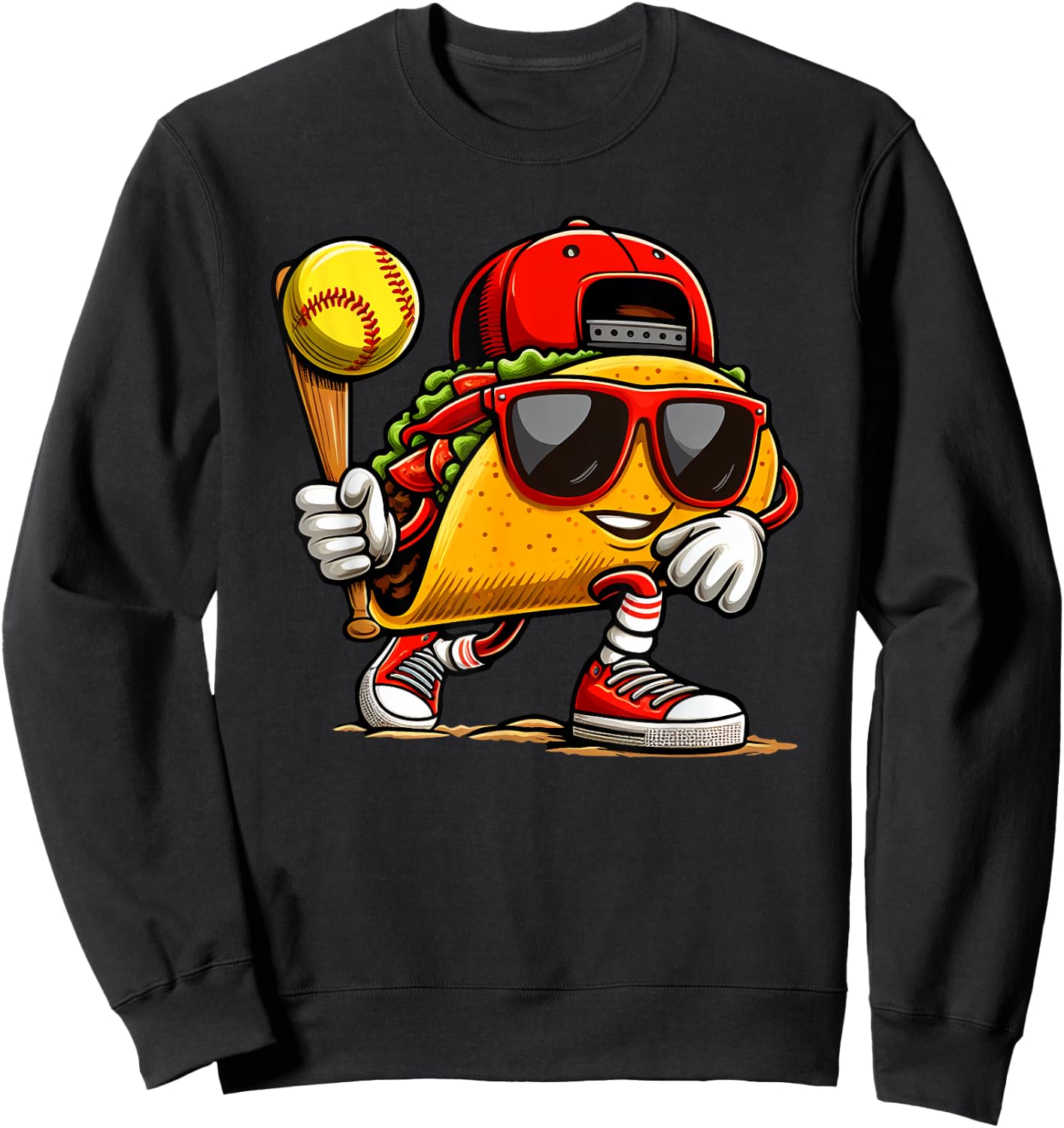 Taco Playing Softball Mexican Cinco De Mayo Kids Boys Men Sweatshirt - Sweatshirt | Black