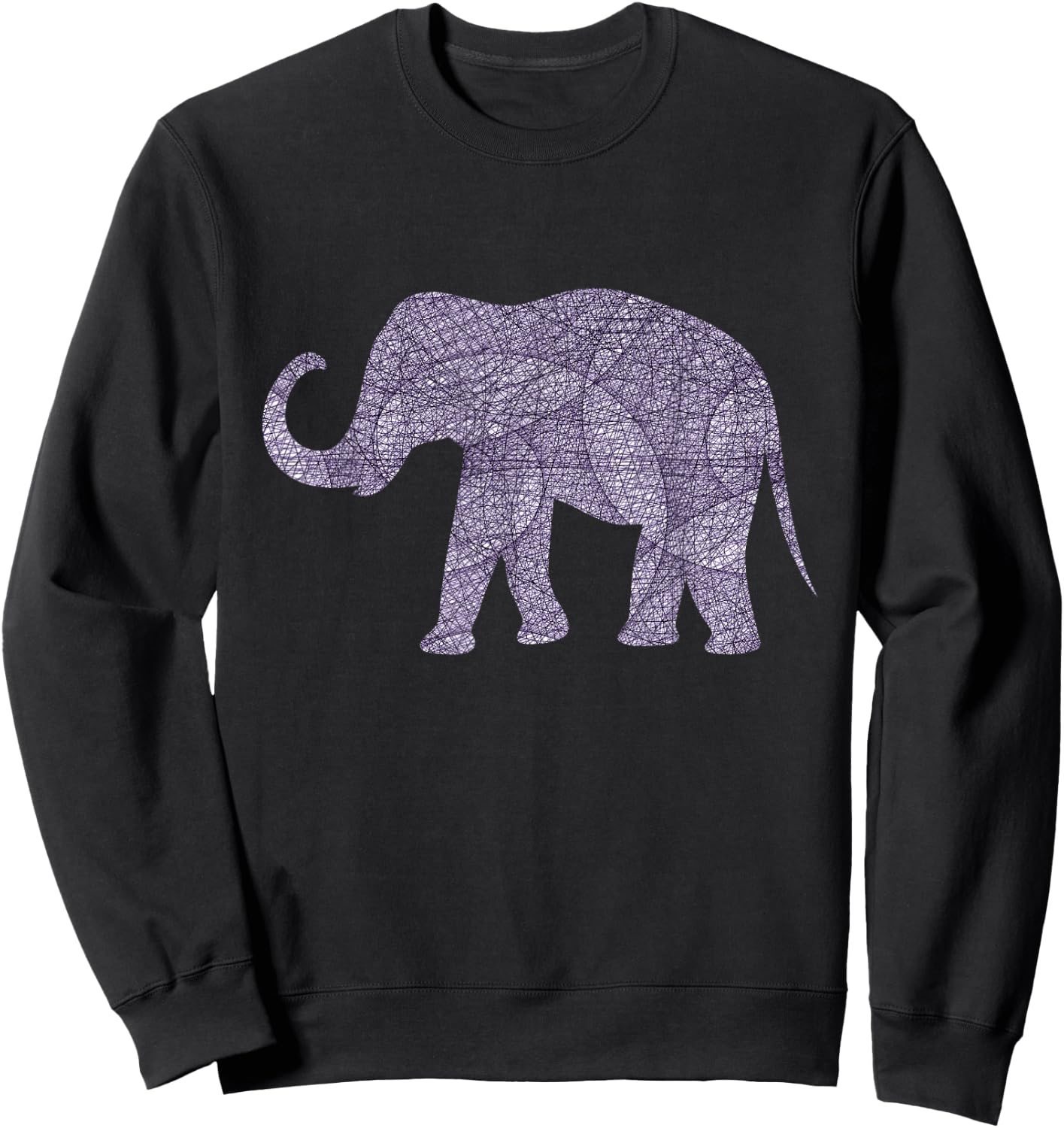 Purple Elephant Geometric Trunk Up Graphic Design Apparel Sweatshirt - Sweatshirt | Black