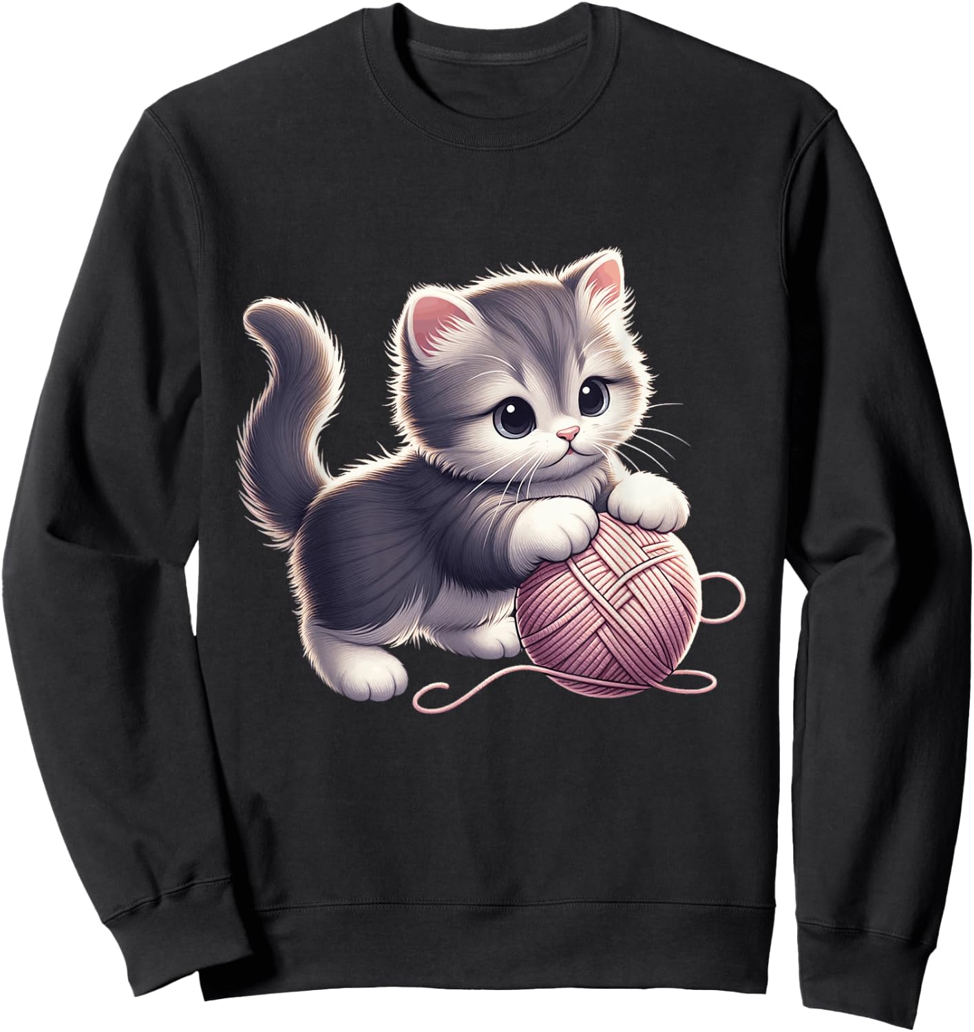 Cute Kitten Cat playing with Wool Ball Adorable Playful Sweatshirt - Sweatshirt | Black
