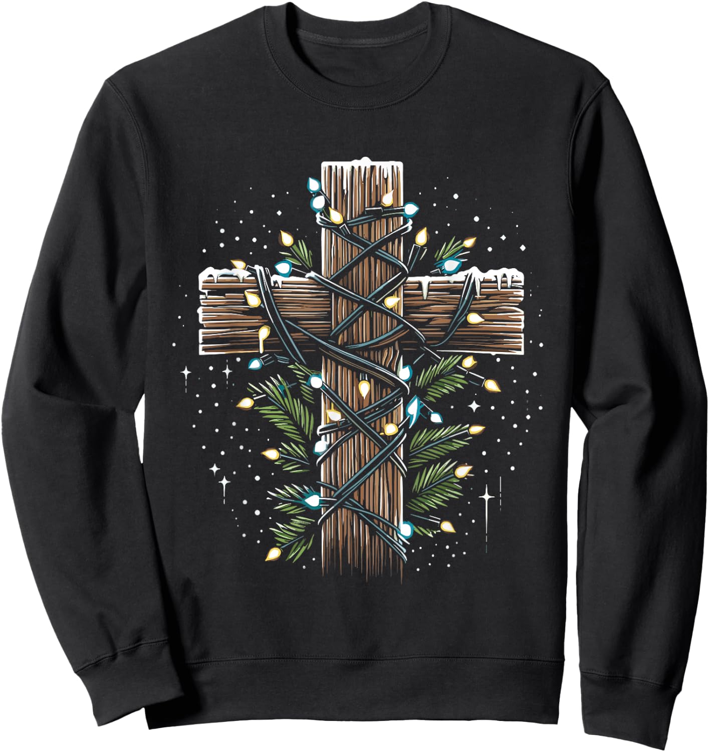 Jesus Cross Crucifix Christmas Lights - Jesus Christ Faith Sweatshirt - Sweatshirt | Black