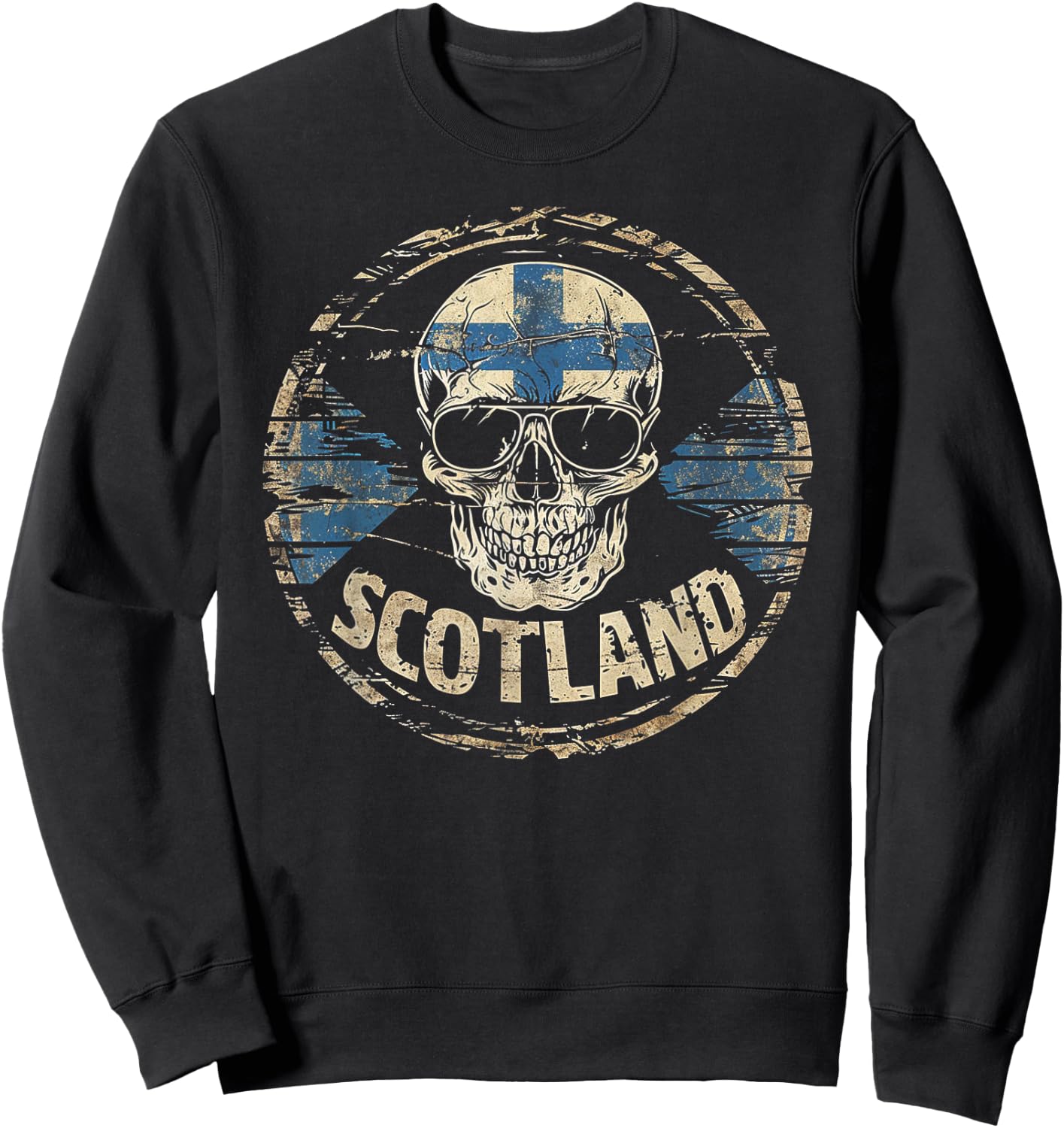 Scottish Scotland Flag Skull Skeleton Vintage Country Family Sweatshirt - Sweatshirt | Black