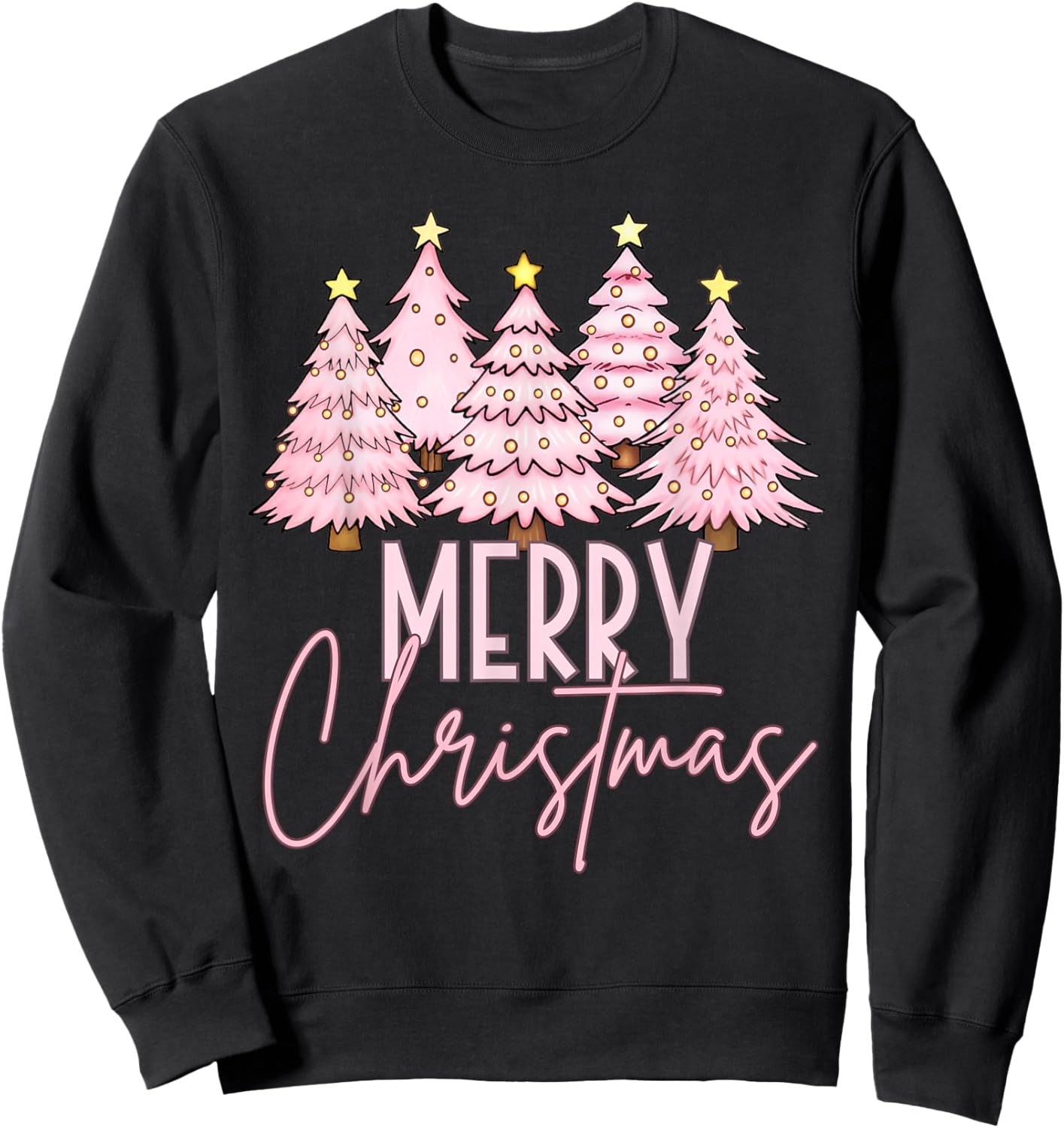 Pink Christmas Tree Merry and Bright Christmas Tree Sweatshirt - Sweatshirt | Black