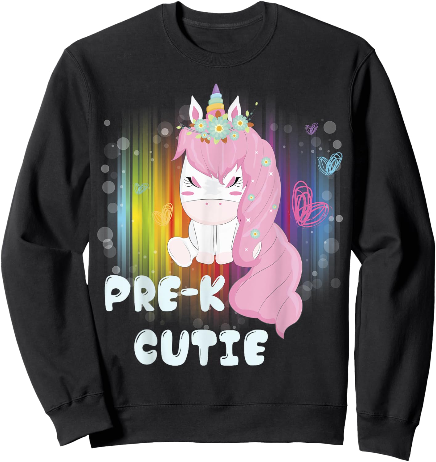 First Day of PreSchool Unicorn Back to School Girls Kids Sweatshirt - Sweatshirt | Black