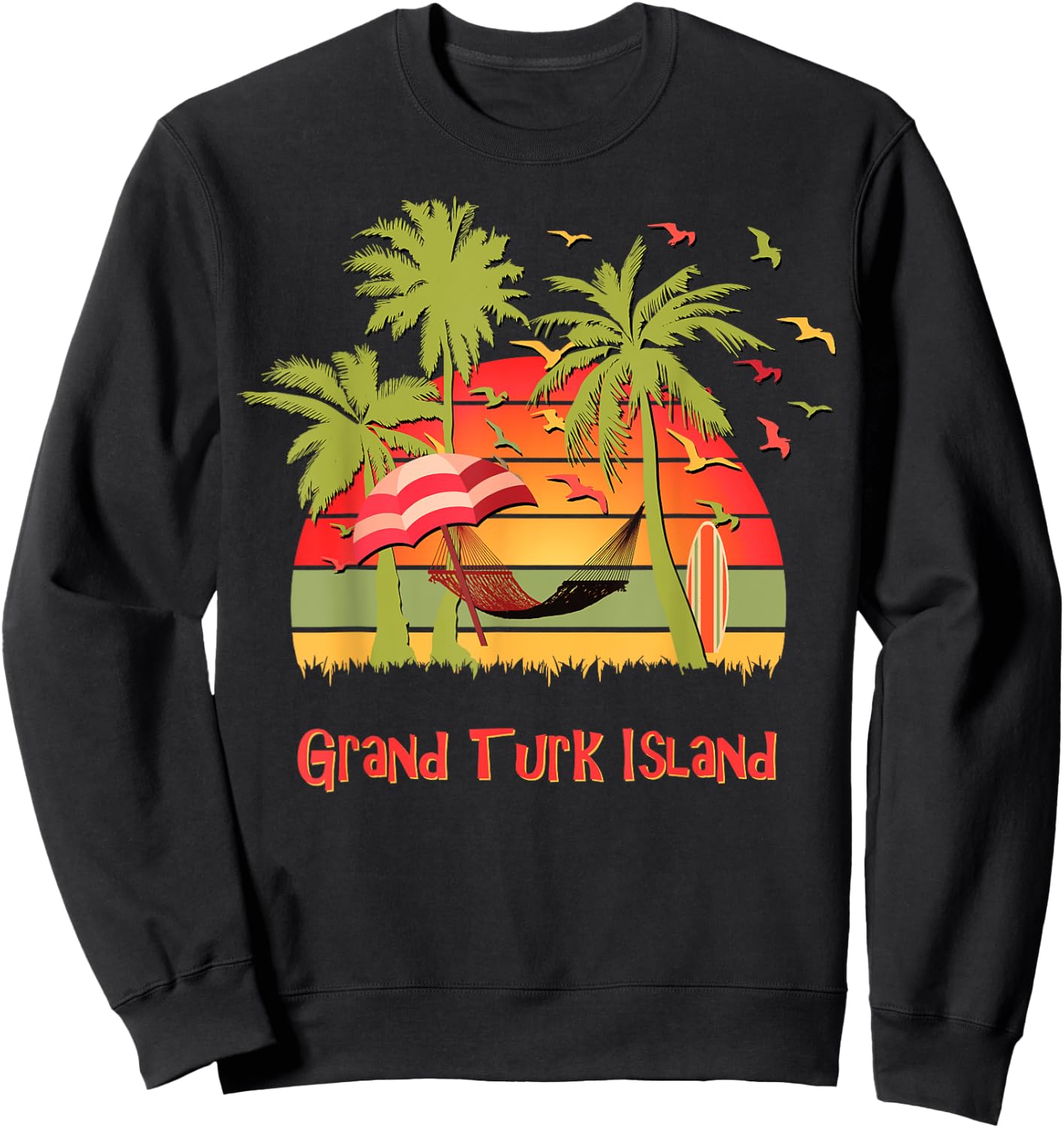 Grand Turk Island Tropical Beach Hammock Sunset Women Kids Sweatshirt - Sweatshirt | Black